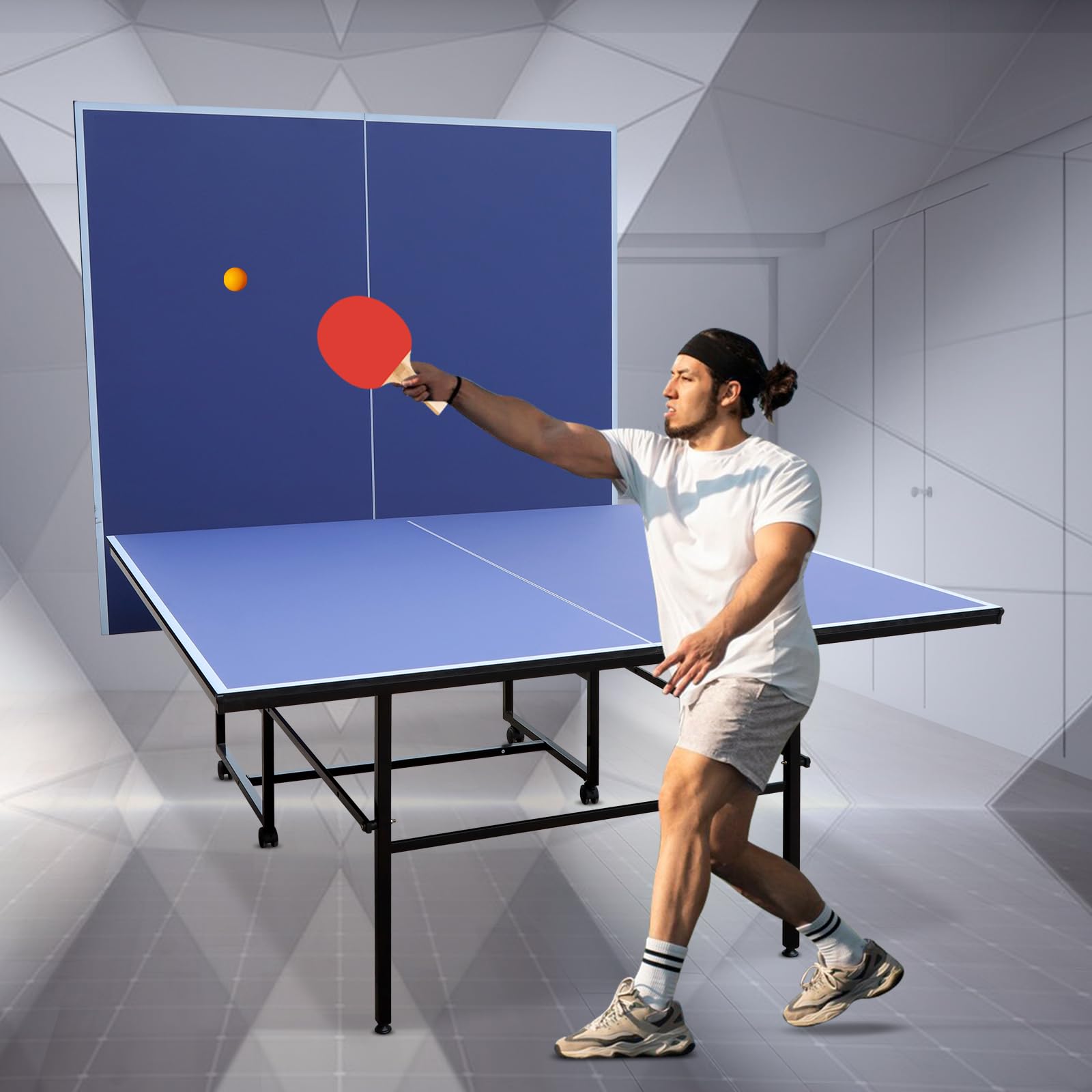 9ft Foldable Portable Ping Pong Table Set with Net, 2 Paddles & 3 Balls - Mid-Size Indoor Table Tennis for Home, Office & Game Room Entertainment