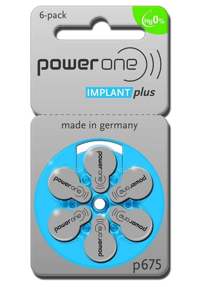 PowerOne Size-675P Zinc-Air Hearing Aid Batteries, 5 Pack (60 Batteries) - Long-Lasting Power for Cochlear Implants & Hearing Devices