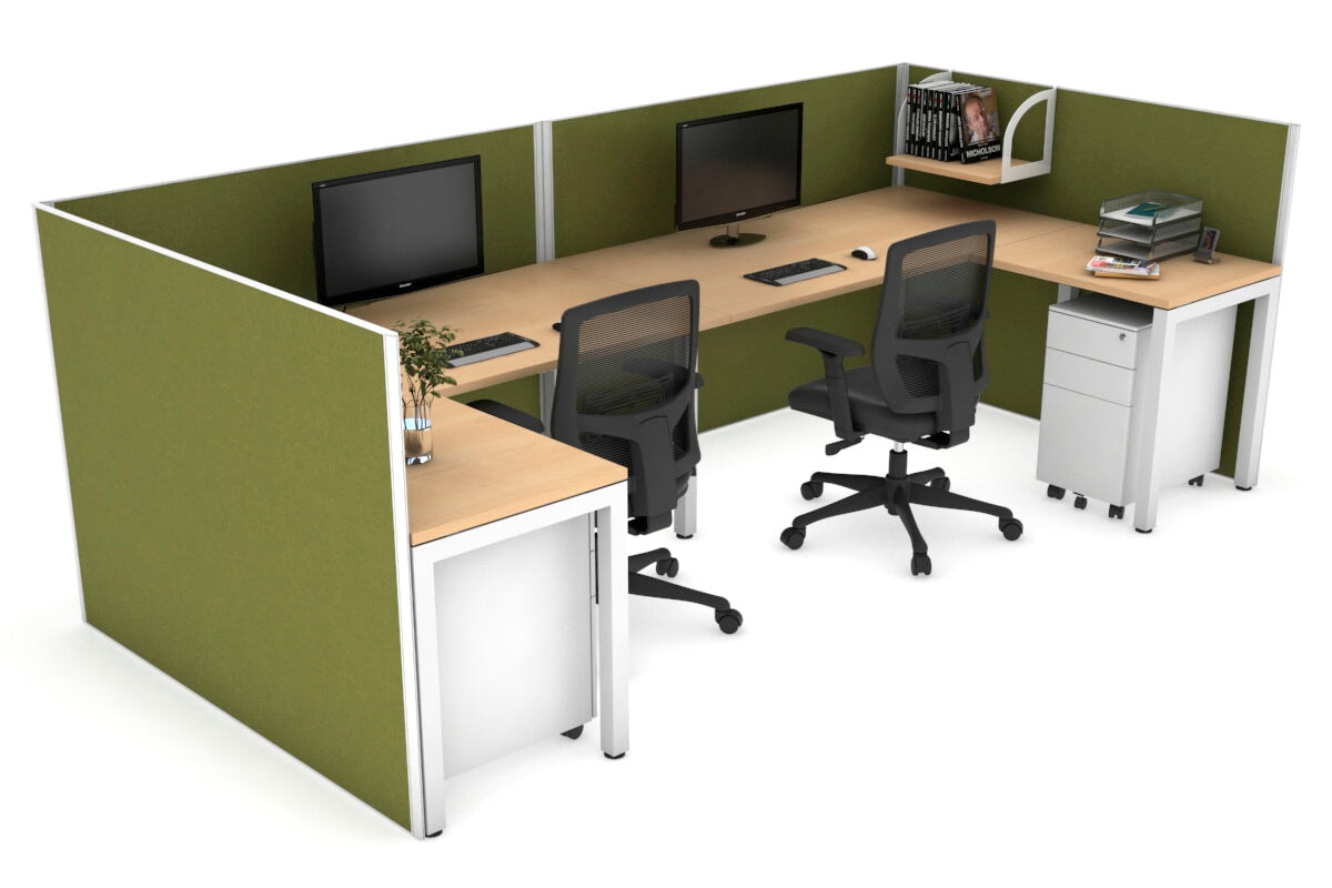 Quadro Square Legs 2-Person Corner Workstation - U-Shaped Office Desk with White Frame (1400L x 1800W) | Cable Management Scallop | Perfect for Home Office & Small Business Workspaces