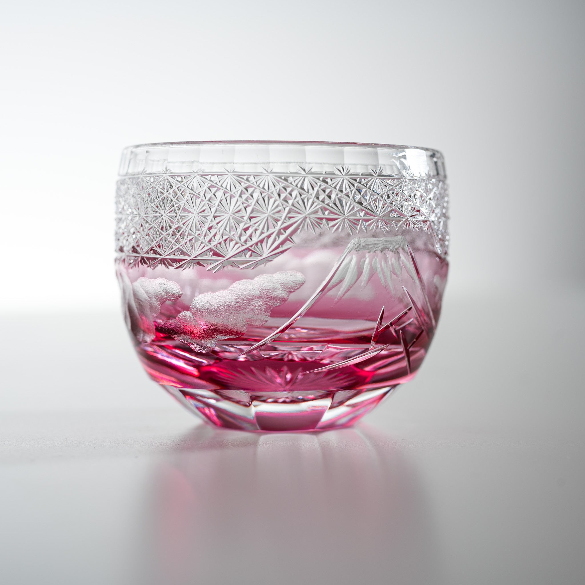 Premium Yamada Crystal Glass Sake Cups with Mt. Fuji Design - Elegant Red Japanese Drinking Cups for Sake, Wine & Cocktails - Perfect for Dining, Gifts & Asian-Themed Parties