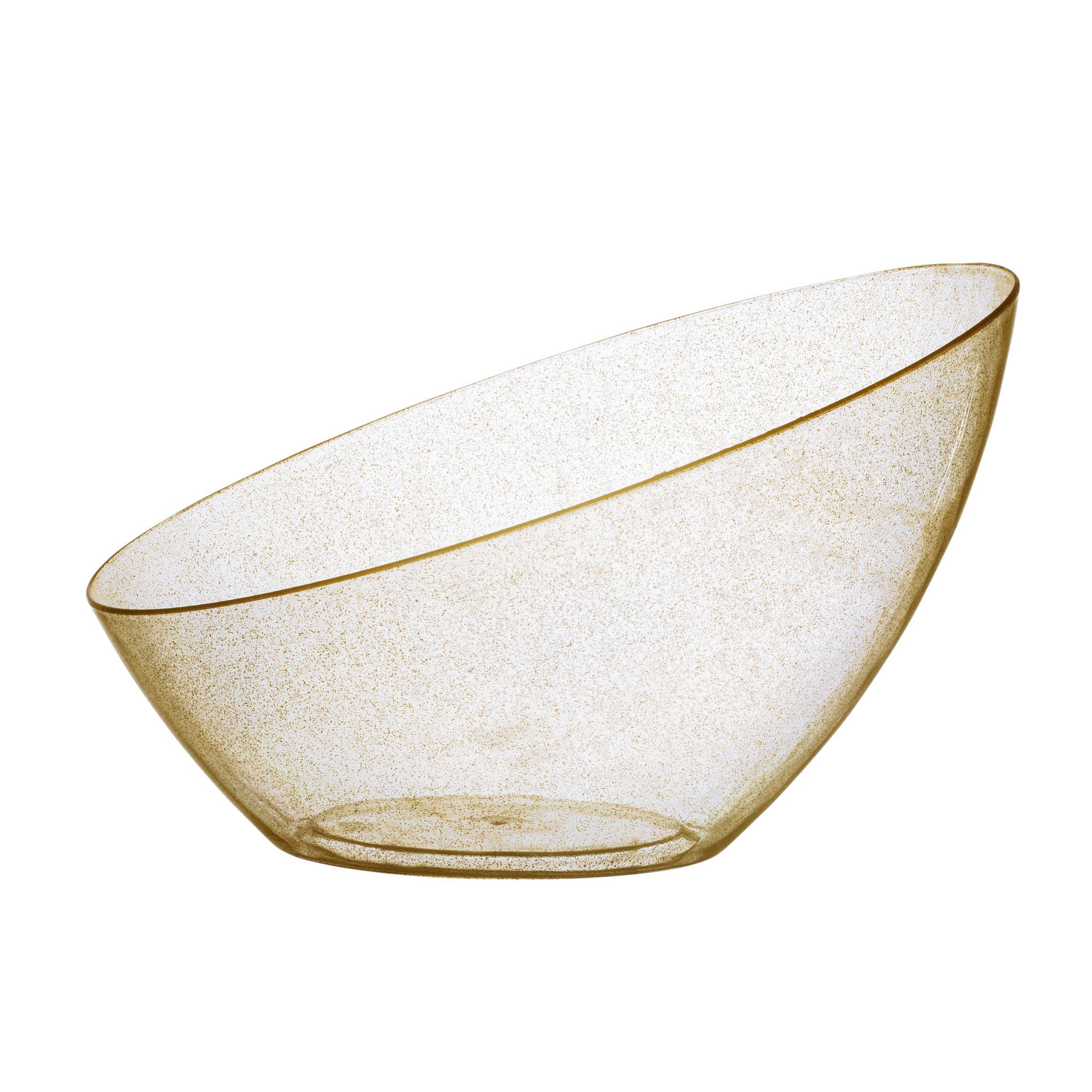 Clear & Gold Glitter Angled Plastic Serving Bowls - 5 Pack Set for Party, Wedding, Dessert & Candy Display - Dishwasher Safe Reusable Bowls