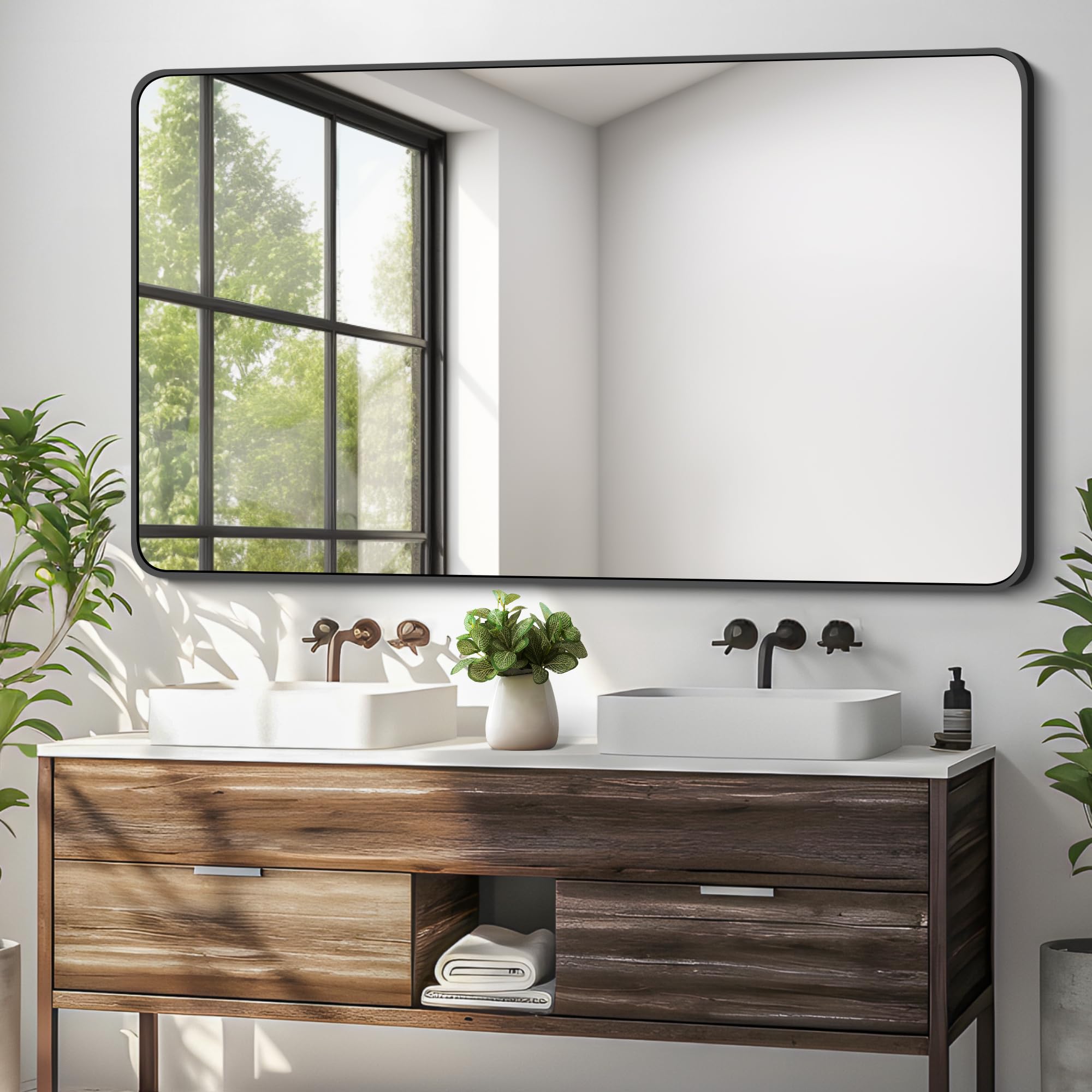 30 x 50 Inch Matte Black Metal Framed Wall Mirror - Decorative Rectangular Bathroom Vanity Mirror for Bedroom, Living Room & Entryway (Horizontal/Vertical) - Perfect for Makeup, Grooming & Home Décor