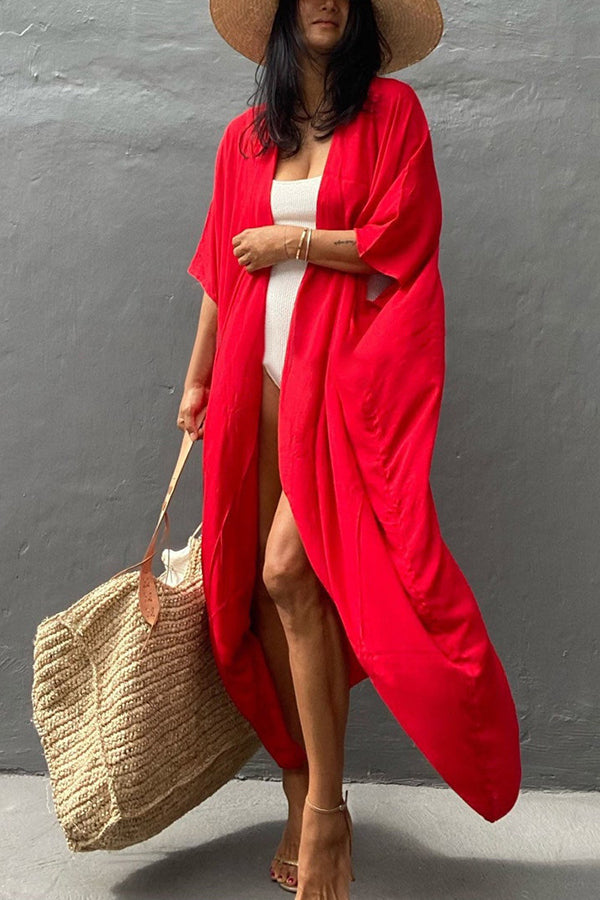 Lightweight Solid Color Kimono Beach Cover Up for Women - Summer Venice Style Swimwear Cover-Up, Perfect for Pool, Beach, and Vacation Outfits