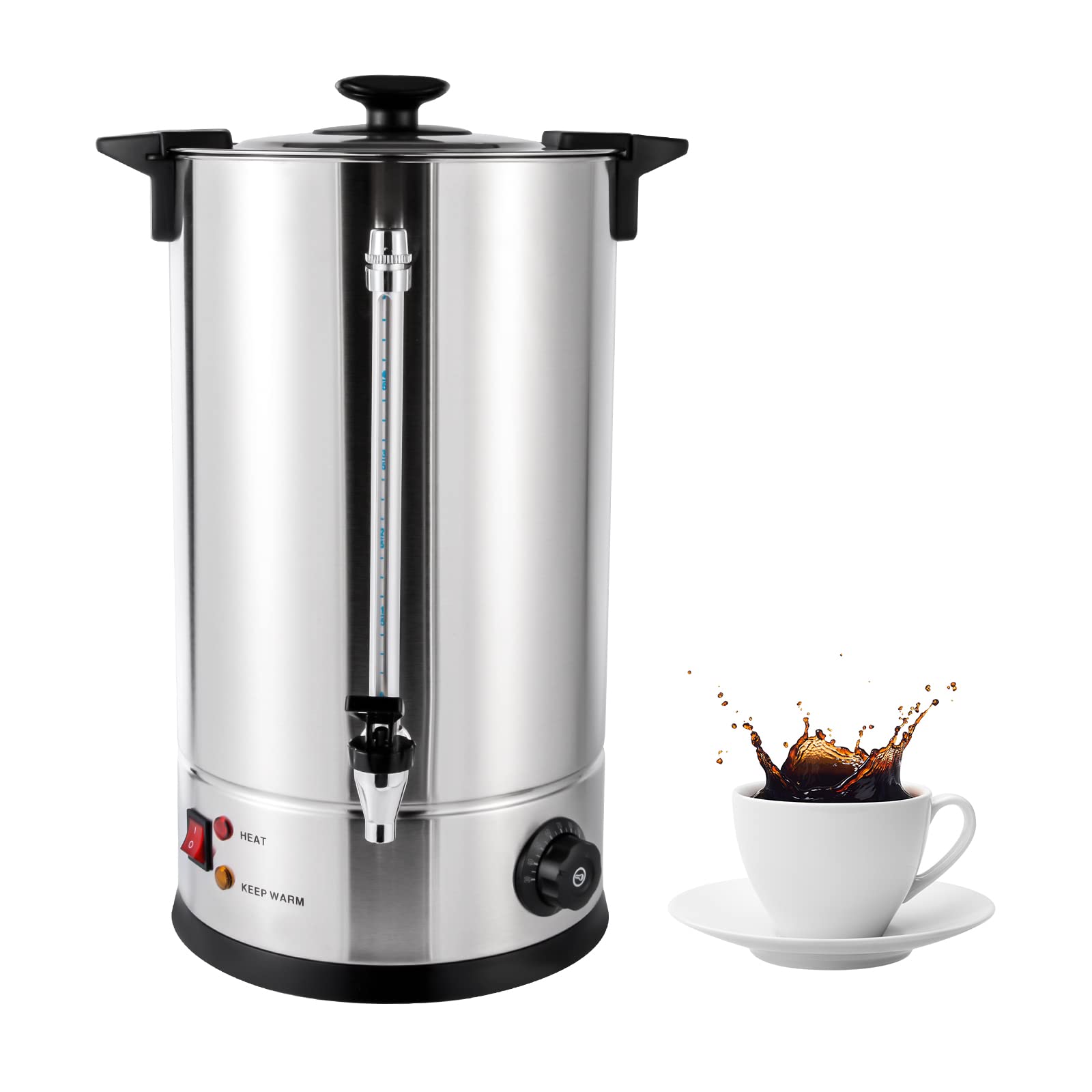 Commercial 304 Stainless Steel Coffee Urn - 15L Large Capacity Coffee Maker with Plastic Filter & Heat Retention Double-Wall Design (1.4KW) - Perfect for Catering, Offices, Restaurants, and Large Events
