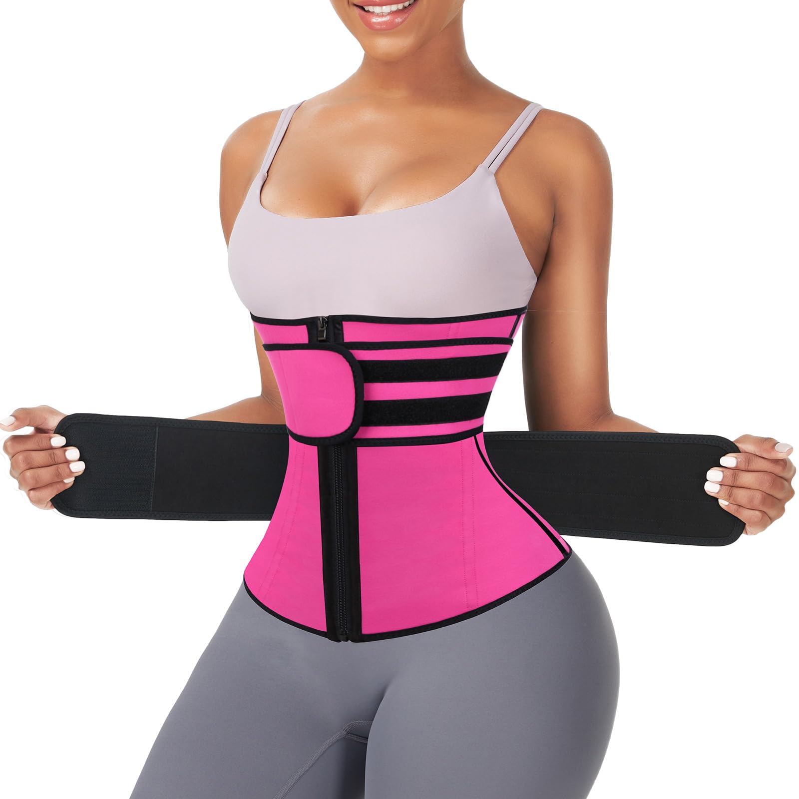 FeelinGirl Waist Trainer Corset for Women - 7 Steel Bones, Long Torso Sauna Belt with Zipper - Tummy Control & Belly Fat Reduction for Workout, Postpartum & Everyday Shapewear