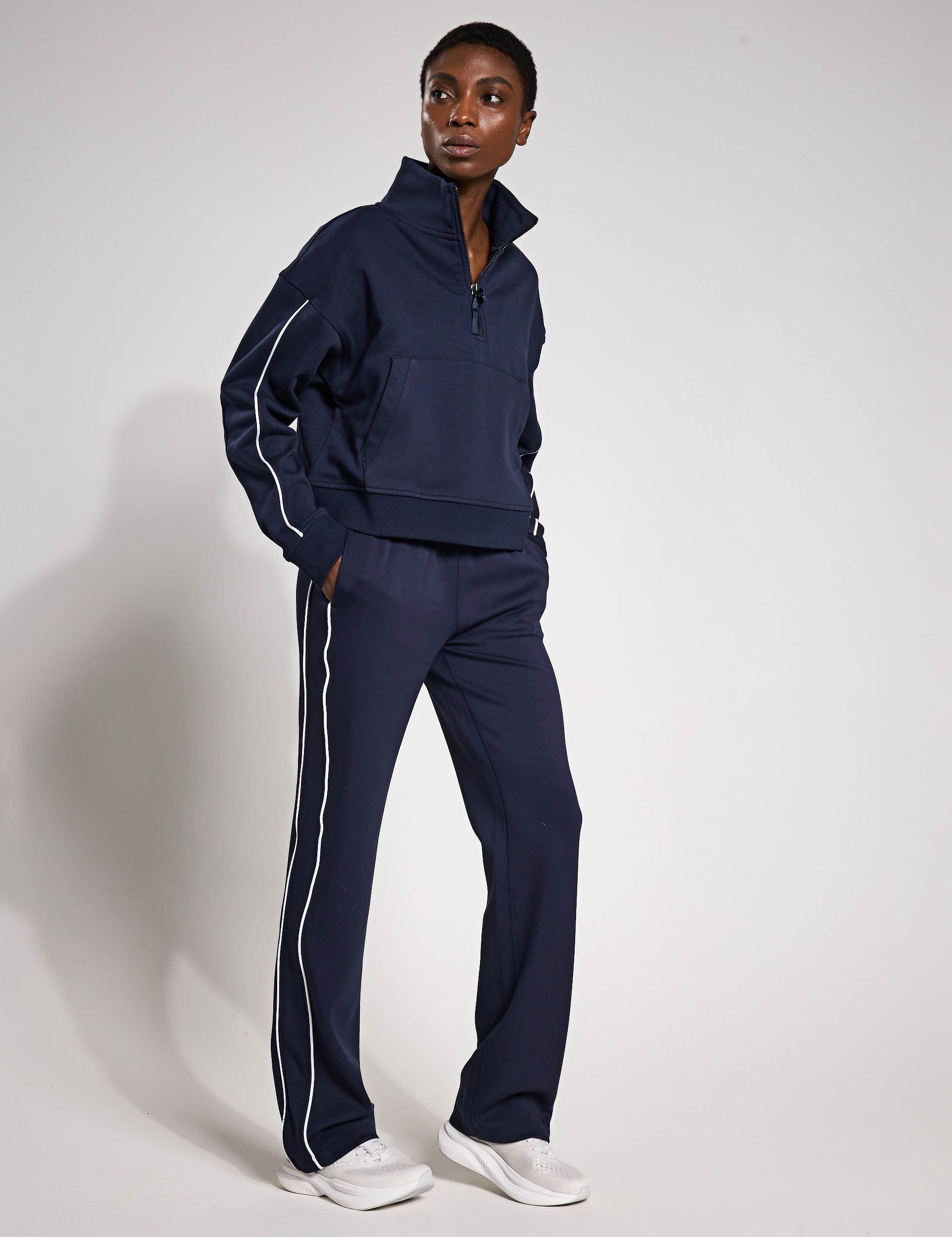 Rihanna Navy Blue & White Piping Women's Outfit Set - Perfect for Casual Wear, Parties, and Everyday Fashion