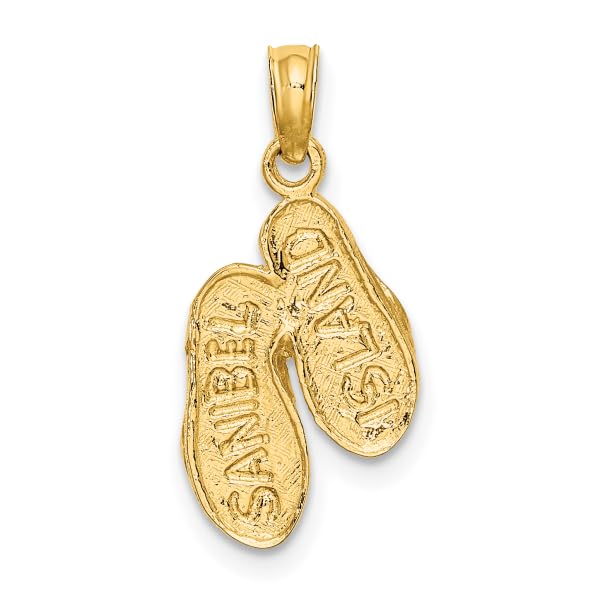 14K Solid Yellow Gold Sanibel Island Double Hawaiian Flip Flop Necklace - Beach Sandals Pendant Charm for Women - Perfect for Summer Vacations, Beach Parties & Tropical Getaways