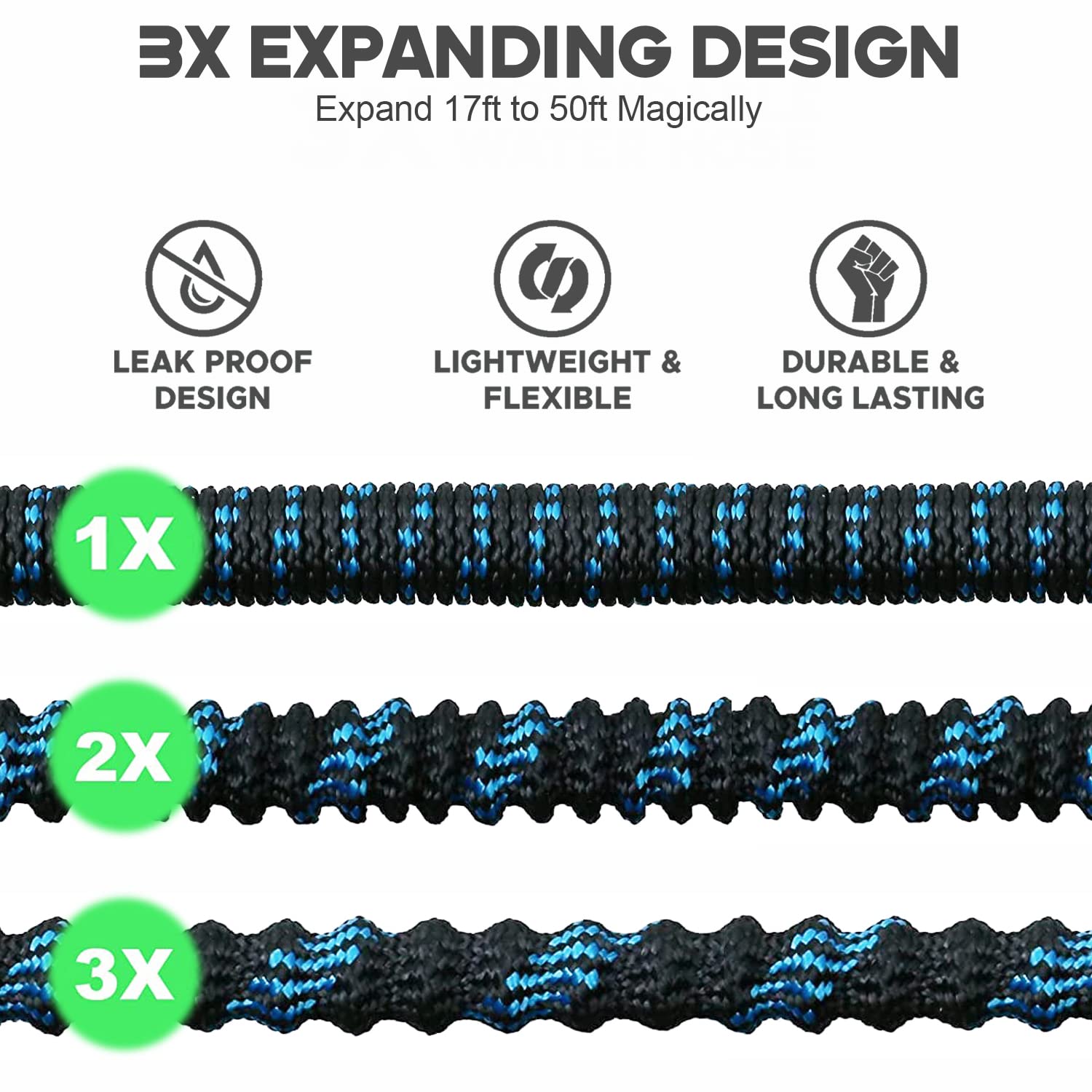 50ft Expandable Garden Hose with 10 Function Nozzle Sprayer - Lightweight Flexible Water Hose with Durable Latex Core & Brass Fittings - No-Kink Retractable Hose for Lawn, Garden, Car Washing & Outdoor Cleaning