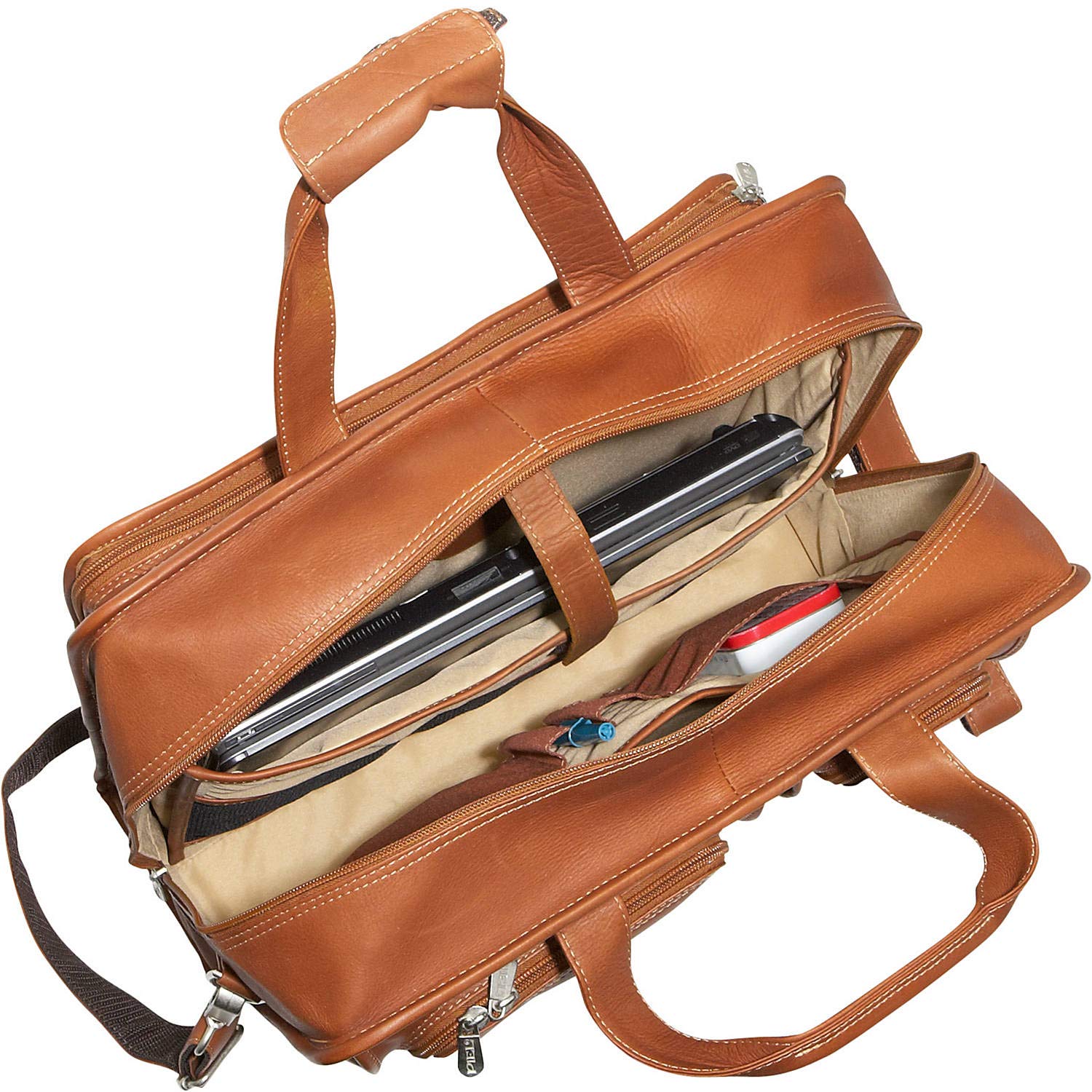 Professional Laptop Briefcase for Business & Travel - Durable Saddle Leather Portfolio with Adjustable Shoulder Strap - Perfect for Office, Meetings & Commuting