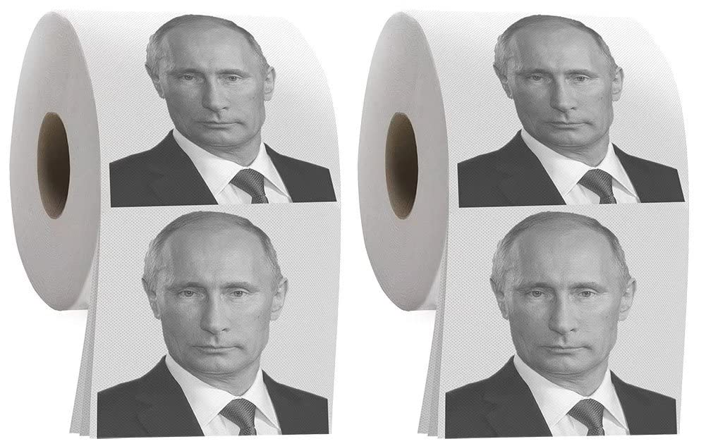 Pinsom Putin Toilet Paper - 3-Ply Bathroom Tissue (6 Rolls, 200 Sheets Each) - Funny Political Prank Gift for White Elephant Parties & Ukraine Supporters - Great for Gag Gifts, Office Pranks, and Humorous Home Decor