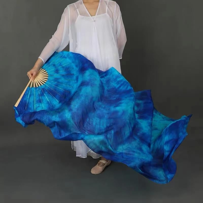 Authentic Silk Belly Dance Fan Veils for Women - 1.8 Meter (5.91 ft) Long Tie-Dyed Bamboo Fans - Perfect for Professional Performances, Dance Classes & Costume Accessories