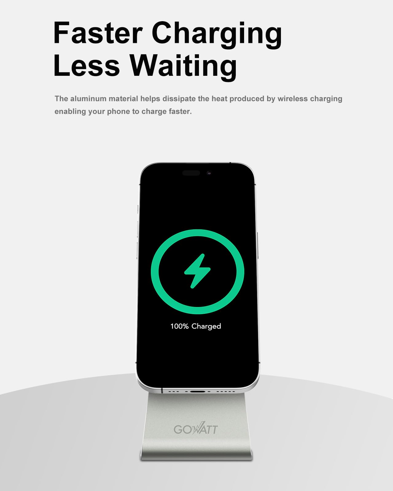 GOWATT 15W Fast Wireless Charger Stand - Aluminum Alloy Magnetic Charging Station with USB-C Cable | Compatible with iPhone 16/15/14/13/12 Series, Galaxy S23/S22/S21/S20, Note & Pixel | Perfect for Home, Office & Travel Charging