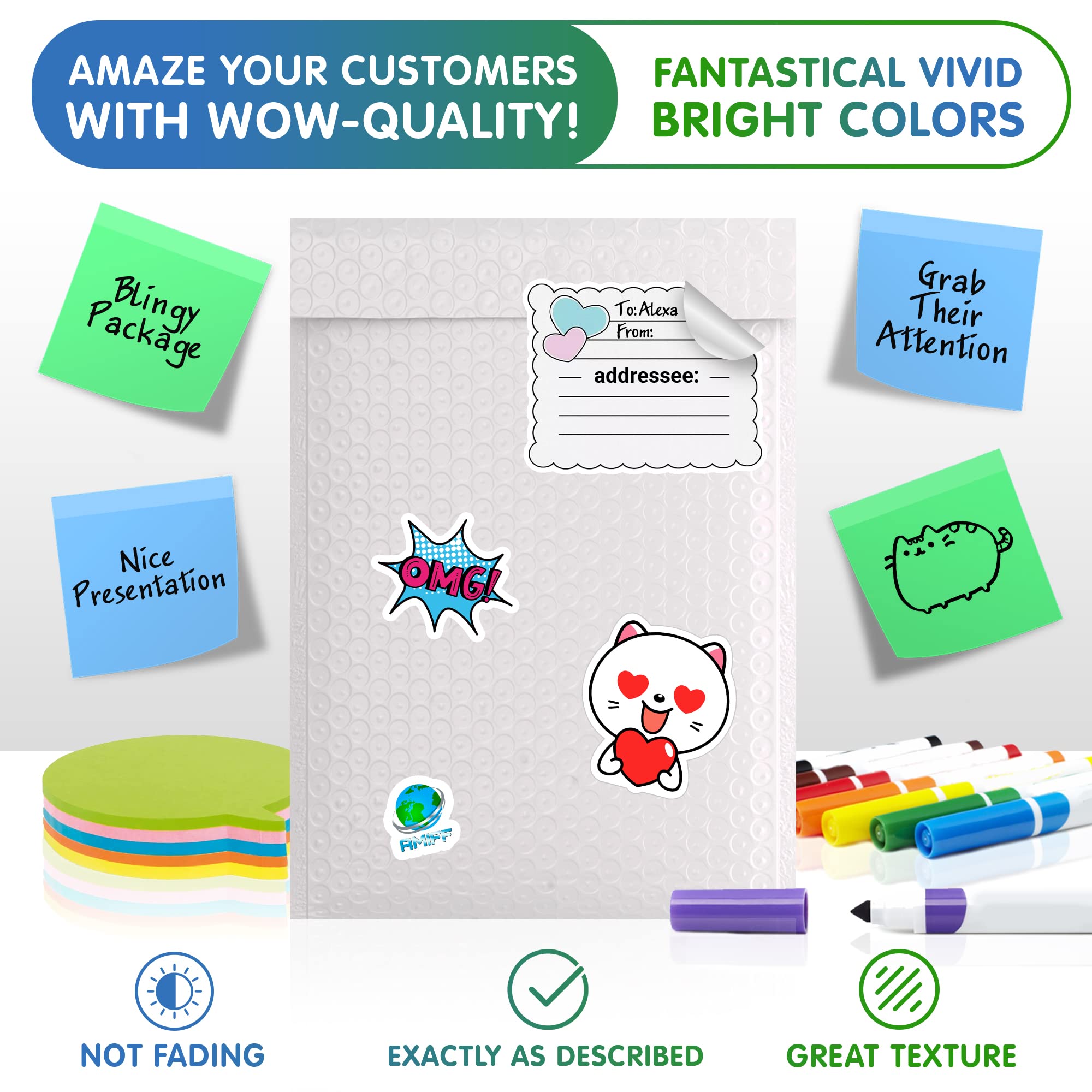 AMZ White Poly Bubble Mailers 6.5 x 9 Inches - Pack of 300 Padded Envelopes with Peel & Seal for Mailing, Shipping & Packaging | Perfect for Ecommerce, Small Business & Online Sellers