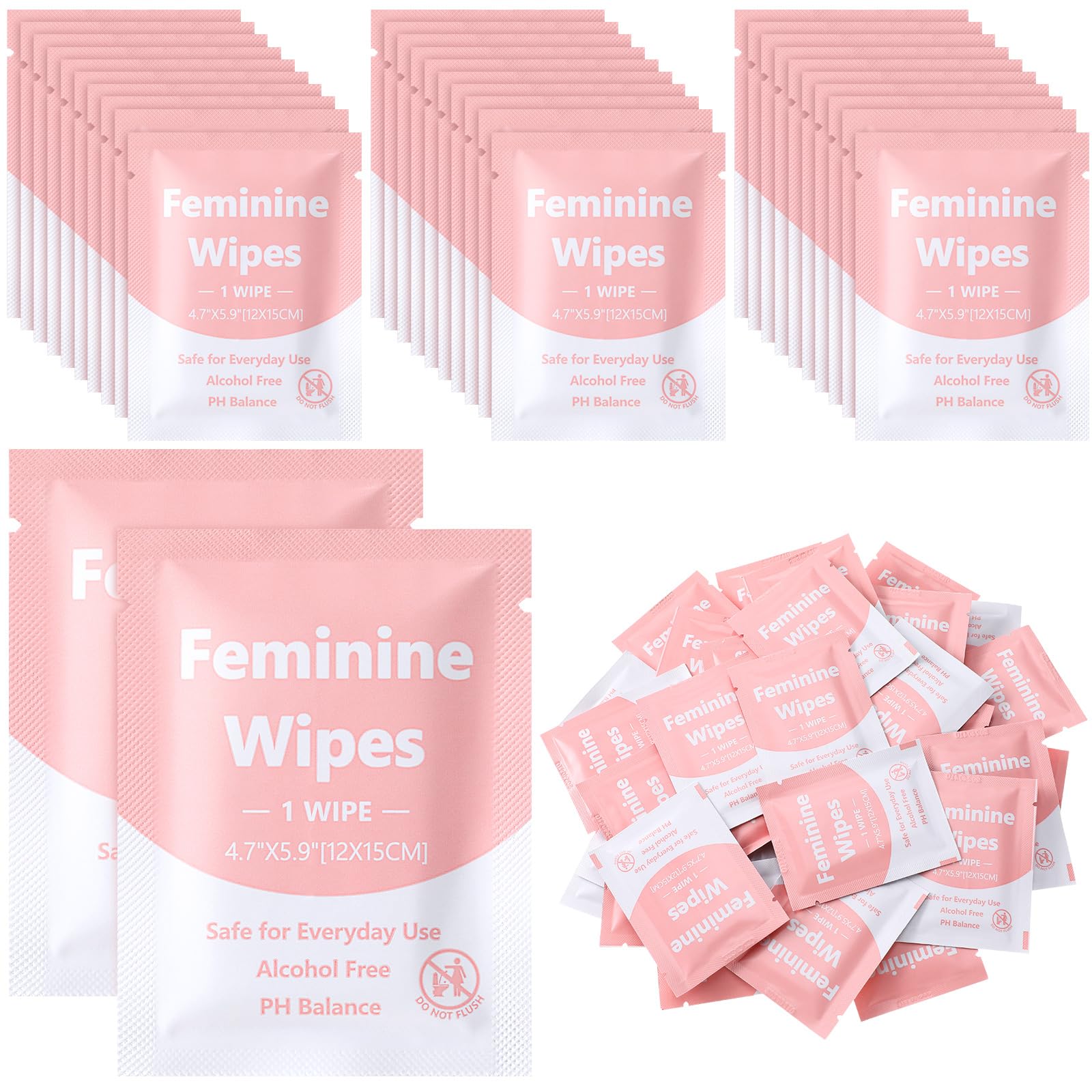 300 Count Unscented Feminine Wipes - Individually Wrapped Travel Size, pH Balanced Intimate Wipes for Women - Gentle Cleansing for Private Parts, Perfect for Travel, Gym, Daily Hygiene & On-the-Go Freshness
