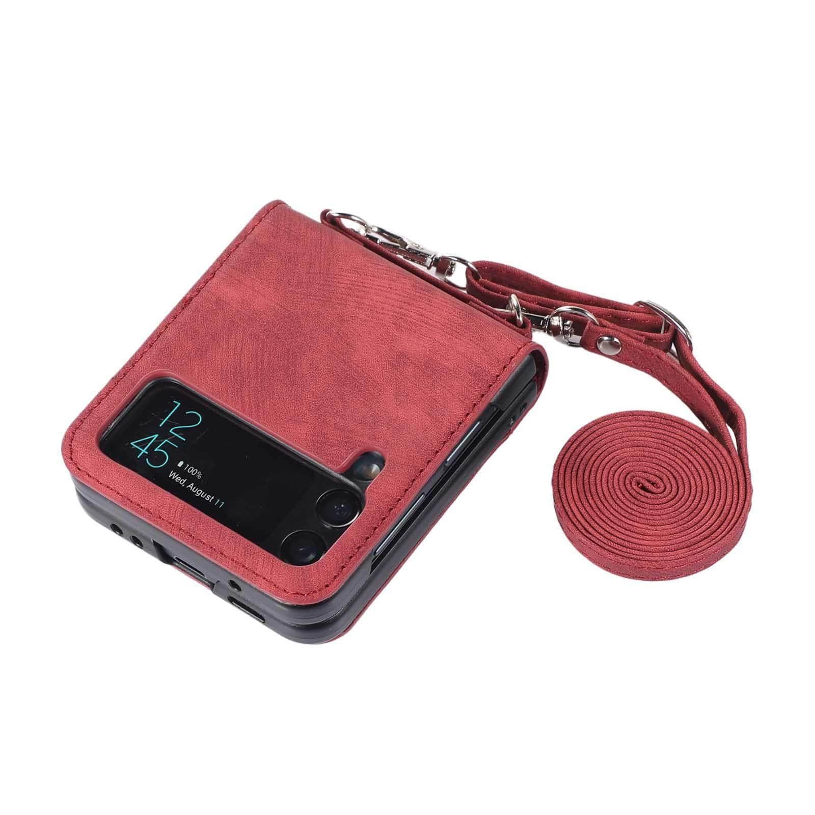 Samsung Galaxy Z Flip 4 Leather Case with Lanyard - Premium Protective Cover for Everyday Use & Travel