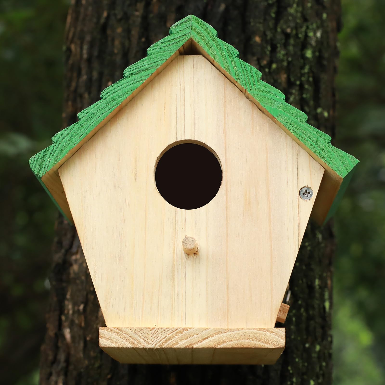 Bluebird House for Outside - Hanging Wooden Birdhouse with Green Top for Cardinals & Wild Birds - Perfect for Garden, Backyard & Outdoor Decor