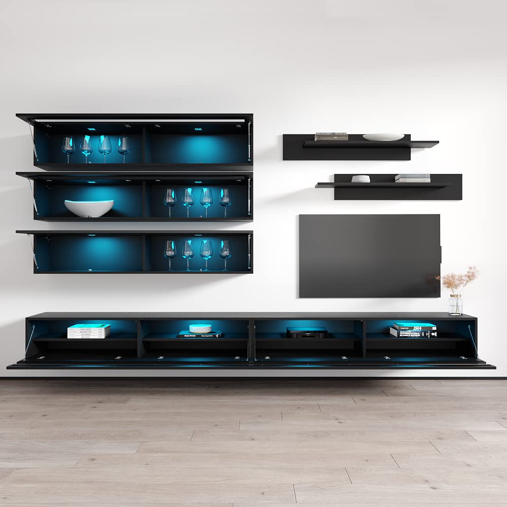 Modern Floating TV Stand with Storage & LED Lights - Wall-Mounted Entertainment Center for Bedroom & Living Room - J2 35