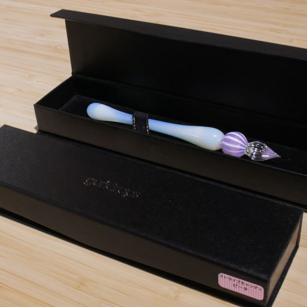 Japanese Glass Dip Pen - Peach Stripe & White Opal - Elegant Calligraphy Writing Tool for Artists, Writers & Lettering Enthusiasts - Perfect for Journaling, Scrapbooking & Handwritten Gifts