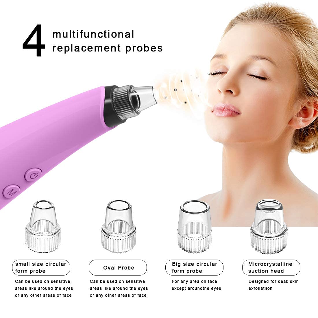 Hibeauty Electric Blackhead Remover Vacuum - Pore Cleaner Tool with 4 Detachable Probes & 3 Suction Levels | Facial Cleansing Device for Acne, Blackhead & Blemish Removal | Perfect for Home Spa & Skincare Routine