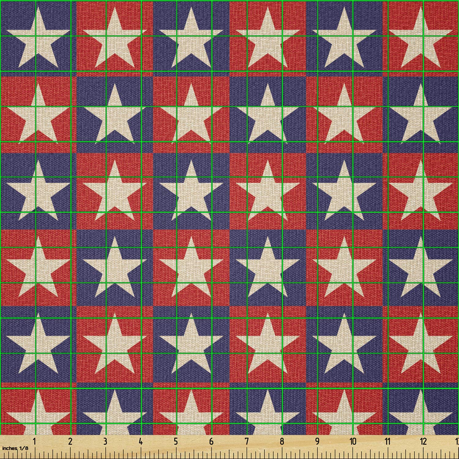 Ambesonne Prehistoric Country Checkered Stretch Knit Fabric - Navy Red with Stars Design for Clothing, Sewing & DIY Crafts (10 Yards, Cream Navy Red) - Perfect for Quilting, Home Decor & Fashion Projects