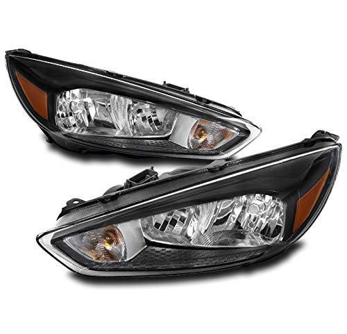 Replacement Black Headlights Headlamps Compatible with 2015-2018 Ford Focus S/SE/ST - Durable Aftermarket Headlights for Night Driving & Fog Conditions