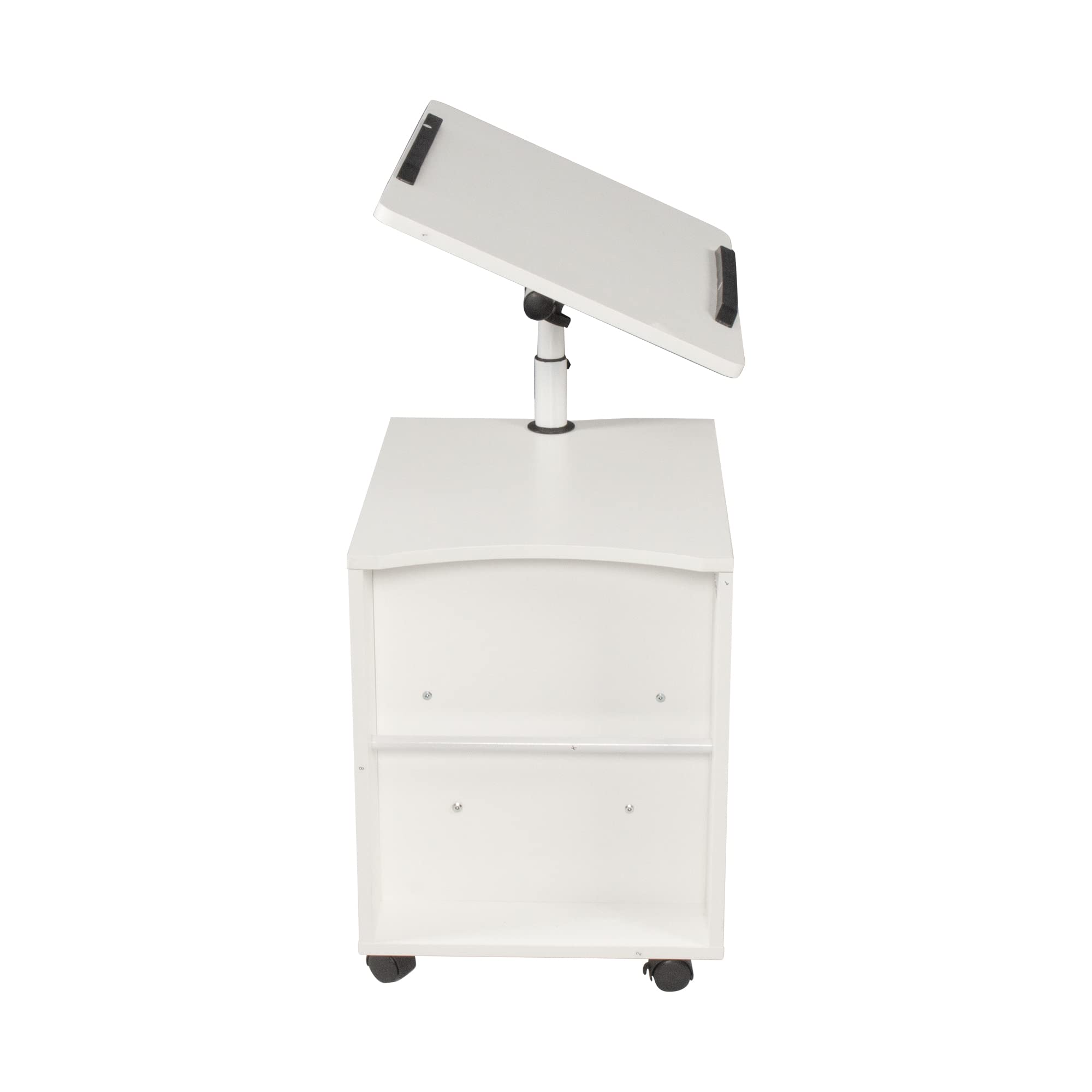 Adjustable Height Overbed Table with Swivel Top - Wooden Nightstand with Storage Drawers, Wheels & Open Shelf - Perfect for Hospital Beds, Nursing Homes & Home Care (White)