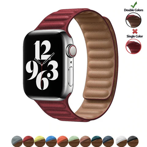 Two-Tone Leather Link Band for Apple Watch - Stylish & Durable Replacement Strap for Work, Gym & Everyday Wear