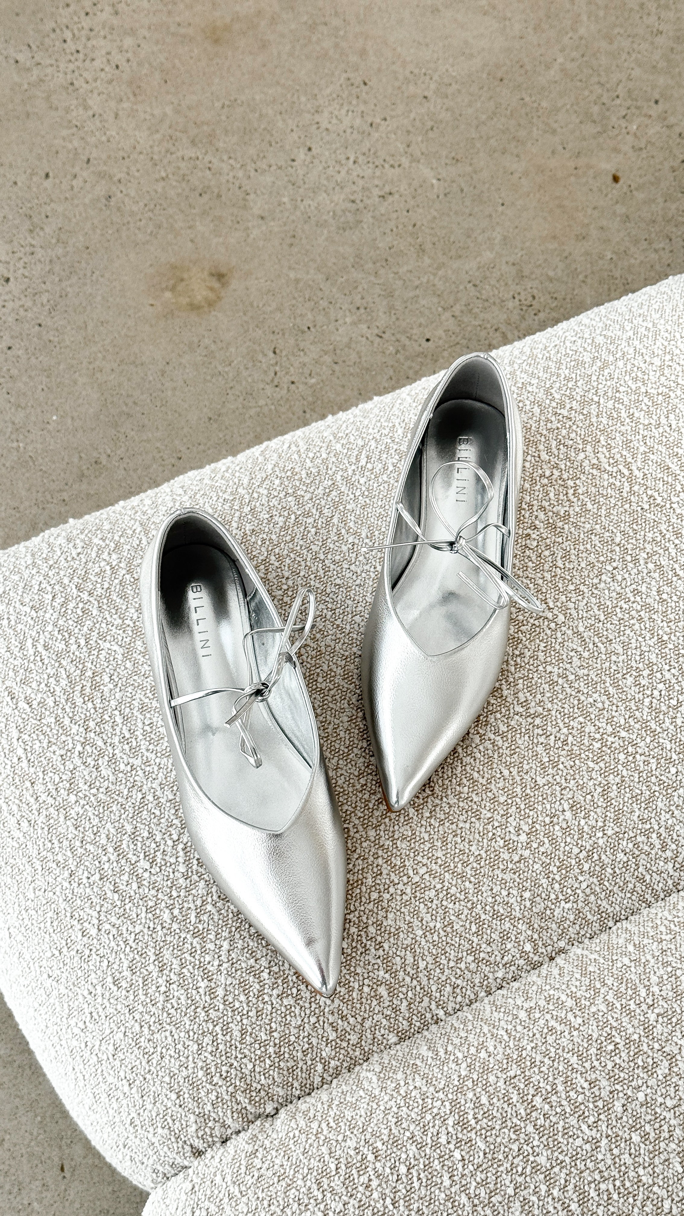 Haruna Women's Ballet Flats - Silver Metallic Leather Pointed Toe Slip On Shoes for Work, Office & Dressy Occasions