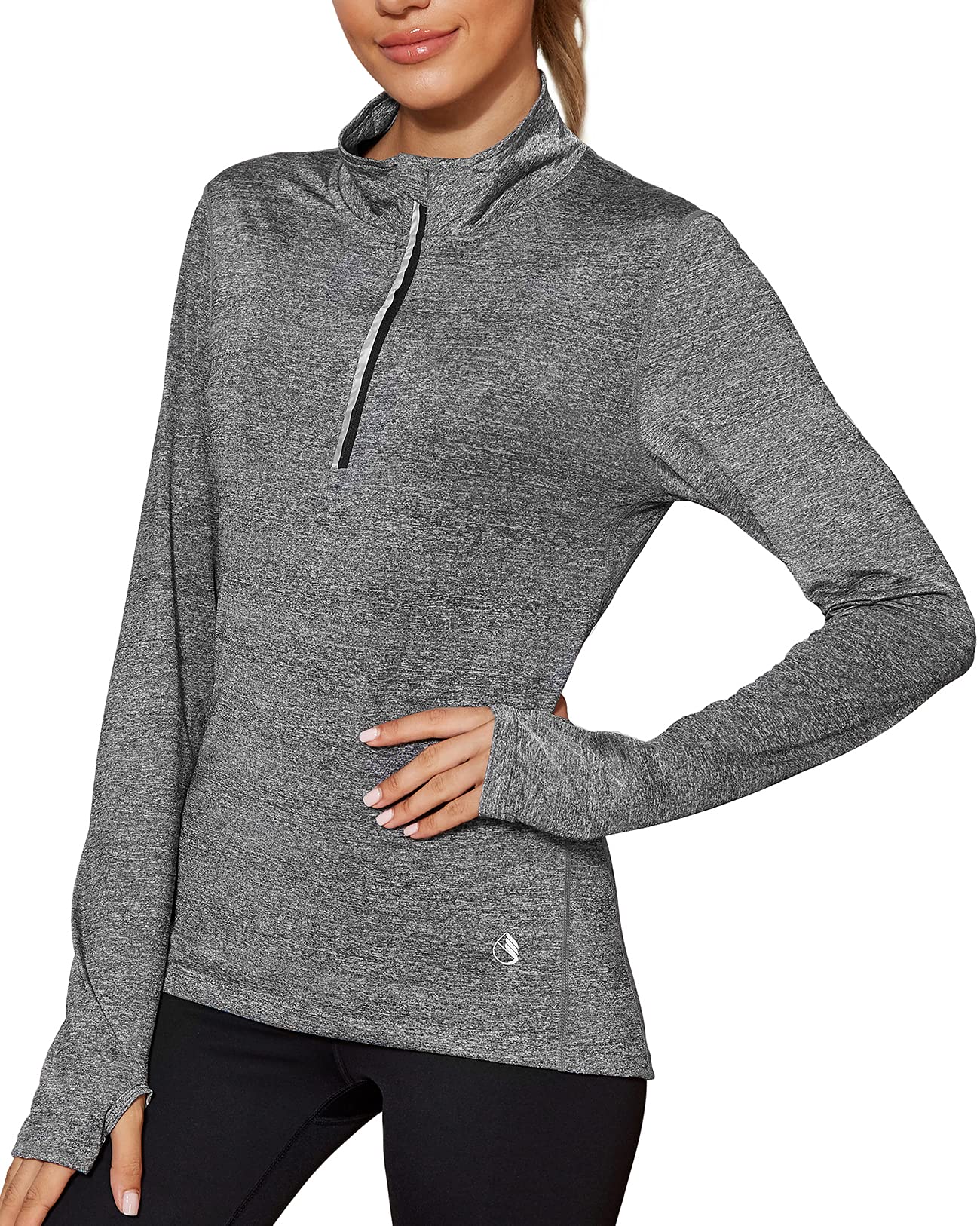 ICY ZONE Women's Long Sleeve Workout Shirts - Quarter Zip Pullover Yoga Running Tops with Thumb Holes | Moisture Wicking & Breathable for Gym, Jogging & Outdoor Activities