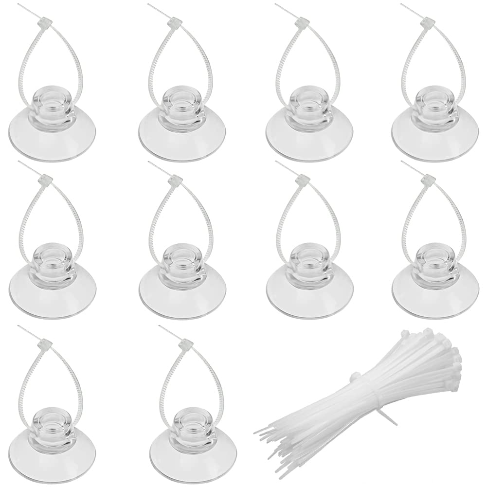 Uniclife 10 Pack Aquarium Suction Cups with 20 Adjustable Zip Ties - Fish Tank Accessories for Moss Binding, Airline Tubing, Decorations, Shrimp Nests & Reptile Hammocks - Perfect for Aquascaping, Reptile Habitats & DIY Tank Organization