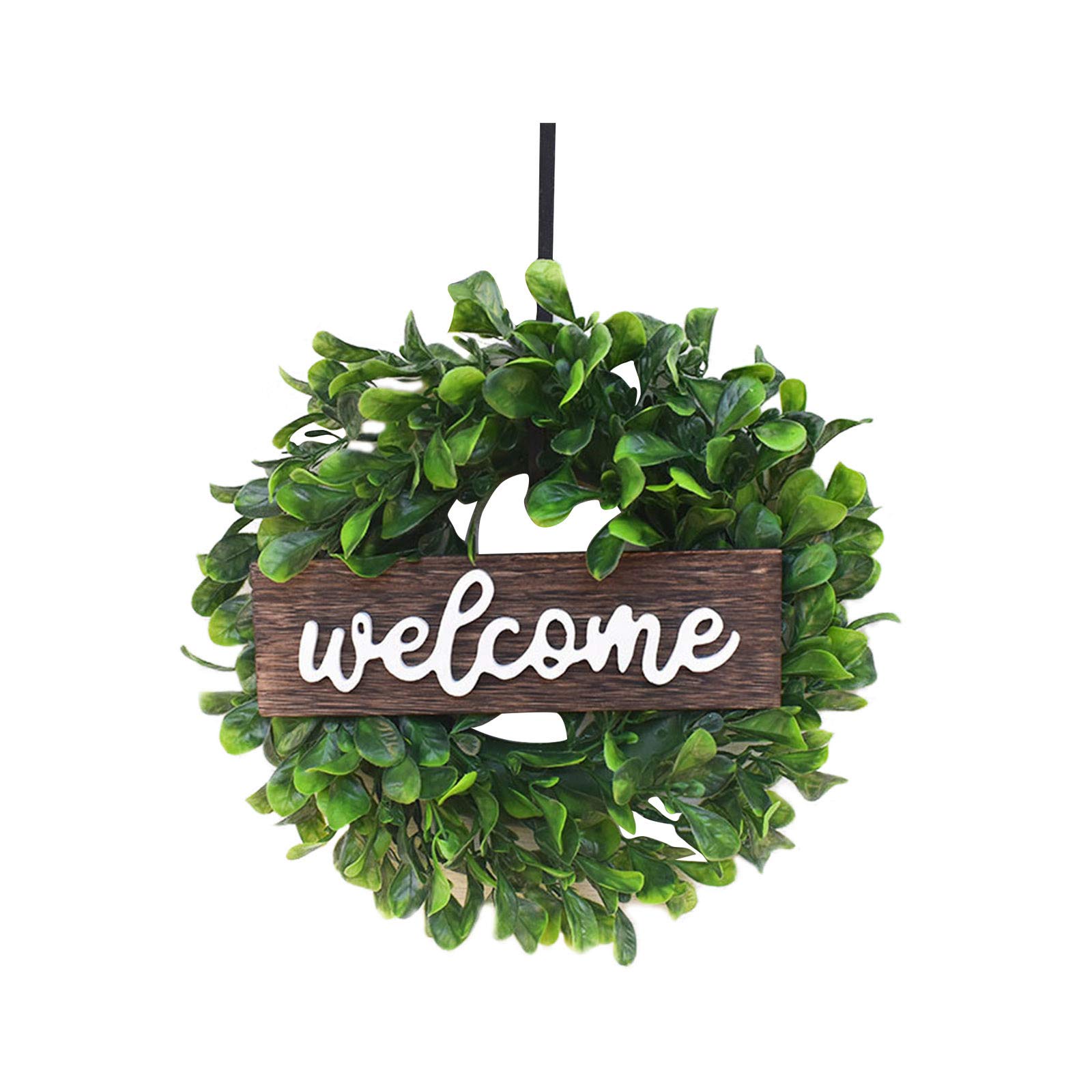 Handmade Wooden Welcome Wreath Sign - Rustic Home Door Decor with Artificial Greenery & Yellow Flowers in Vase (Green, One Size) - Perfect for Farmhouse Entryway, Porch Decor & Seasonal Holiday Decoration
