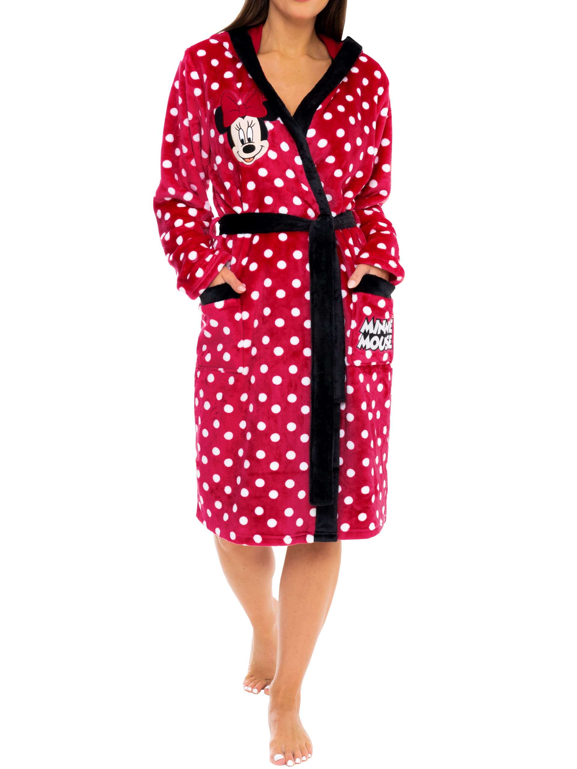 Disney Minnie Mouse Women's Fluffy Bathrobe - Soft & Cozy Plush Robe for Lounge, Spa & Home Relaxation