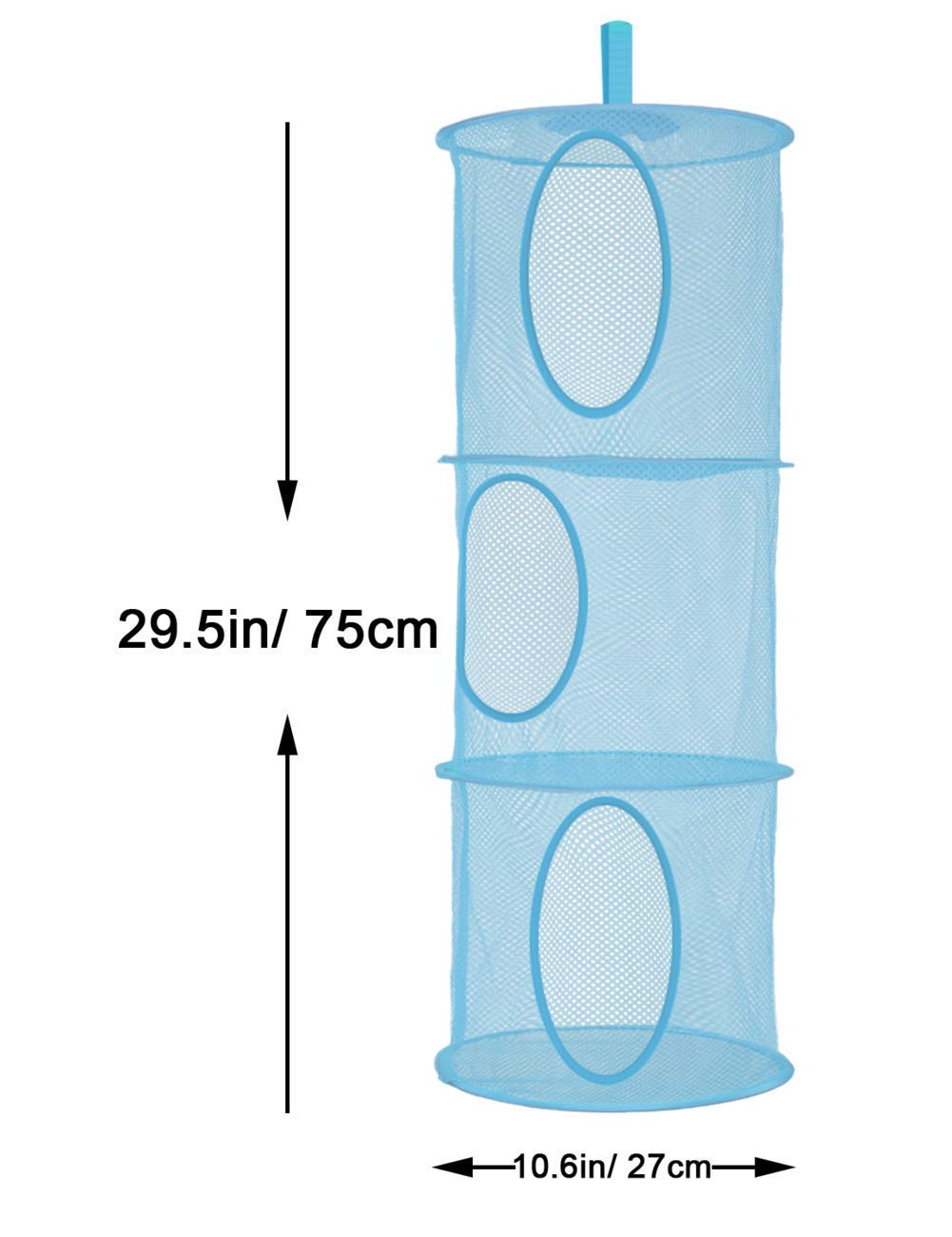 Libeder Mesh Hanging Storage Organizer - Foldable 3-Compartment Space Saver Bags for Toys, Clothes & Accessories | Perfect for Kids Room, Bathroom & Closet Organization (2-Pack, Blue) | Ideal for Small Space Storage & Travel Packing