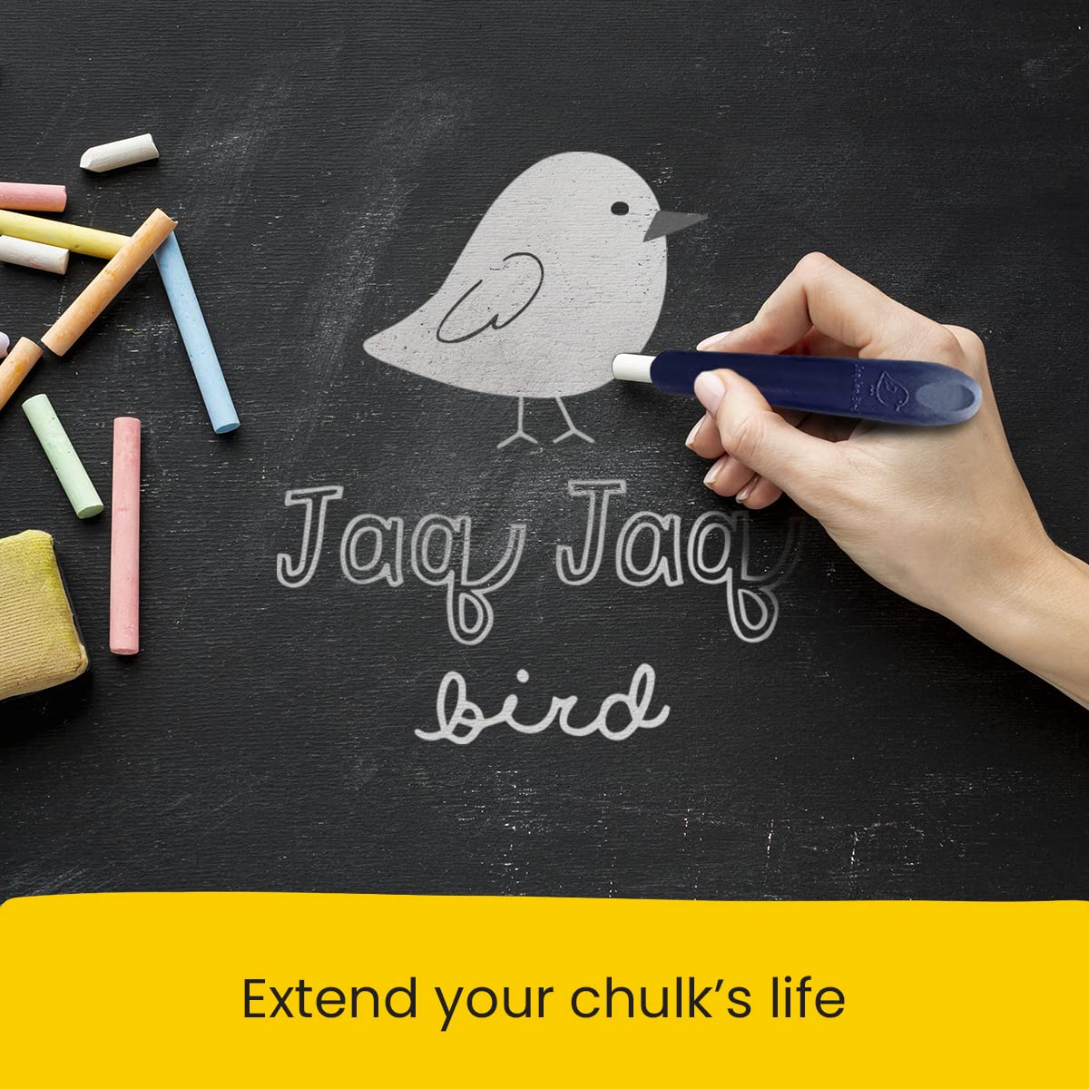 Jaq Jaq Bird ButterStix Chalk Holder - Dustless Chalk Stick Clip for Kids & Toddlers - Fine Motor Skills Development Toy - Perfect for Classroom, Home & Outdoor Play