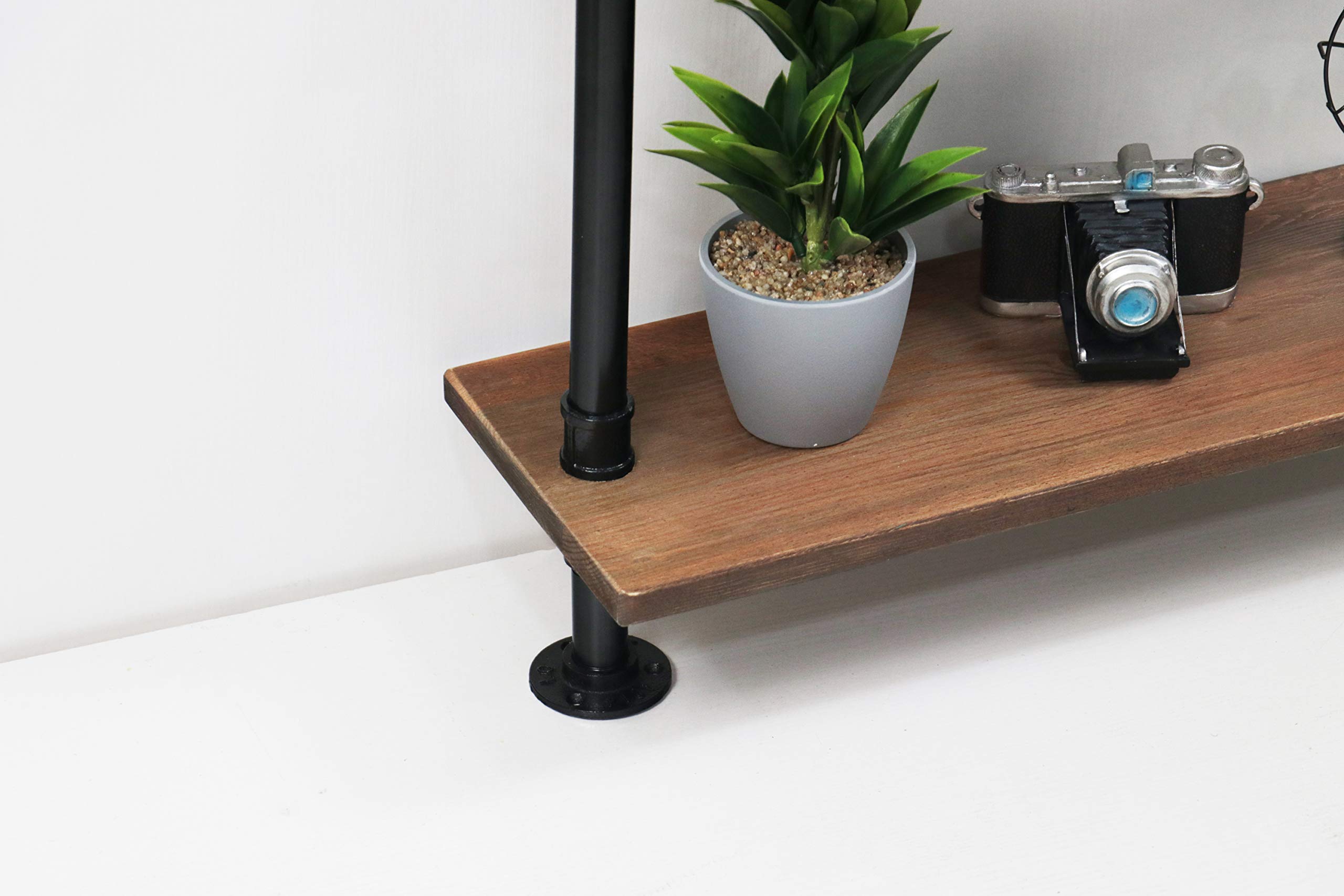 Industrial Pipe Shelf - 5 Tier Floating Wall Shelf with Rustic Wood & Black Iron Pipe - Perfect for Home, Office, and Retail Display Storage