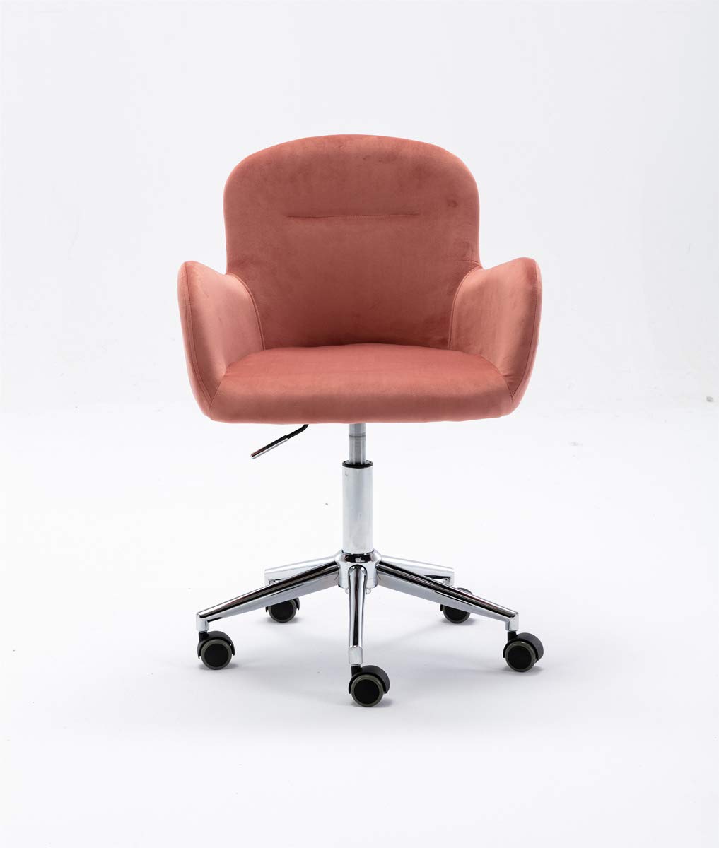 Luxury Velvet Office Chair - Modern Swivel Adjustable Upholstered Desk Chair for Women, Pink Accent Chair for Living Room, Bedroom & Home Office - Perfect for Working, Studying & Makeup Vanity