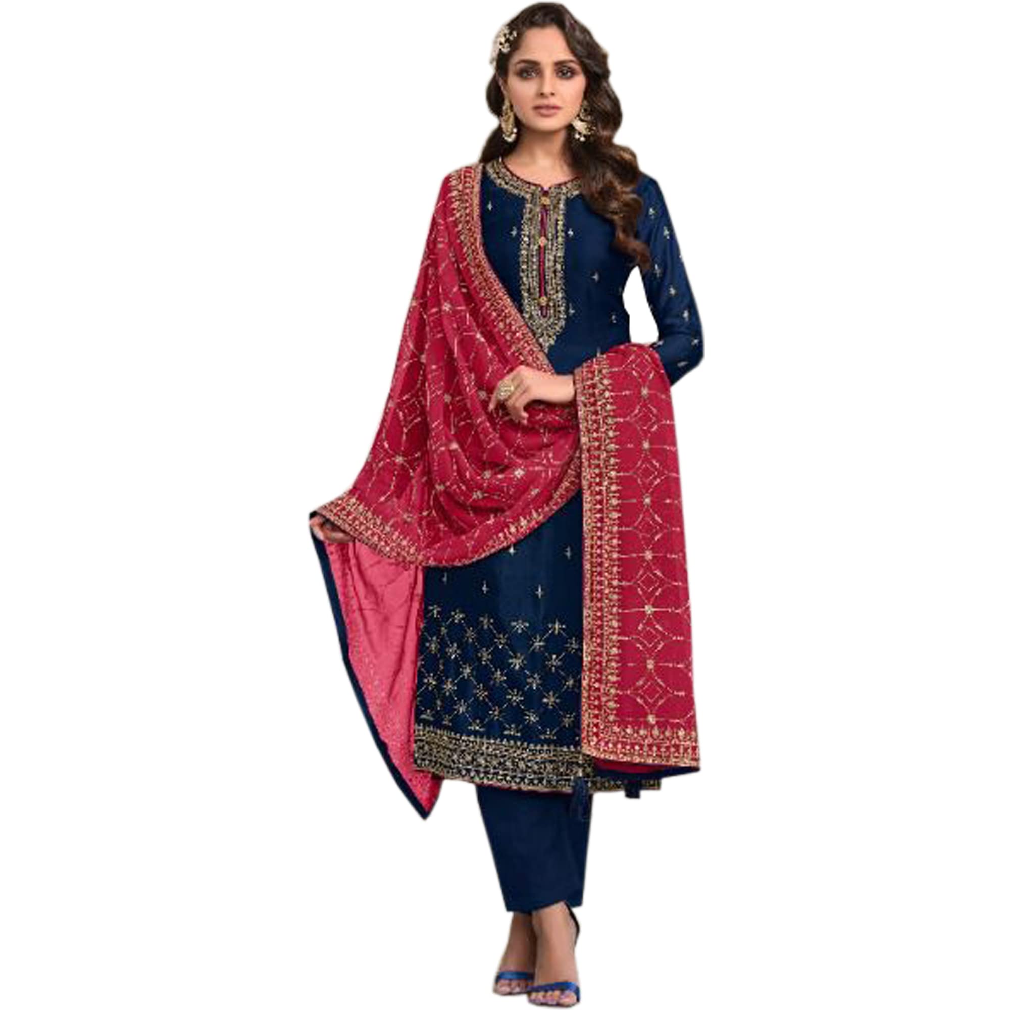 Blue Cotton Printed Salwar Kameez with Plazo Pant - Traditional Indian Dress for Women | Perfect for Festivals, Weddings & Special Occasions