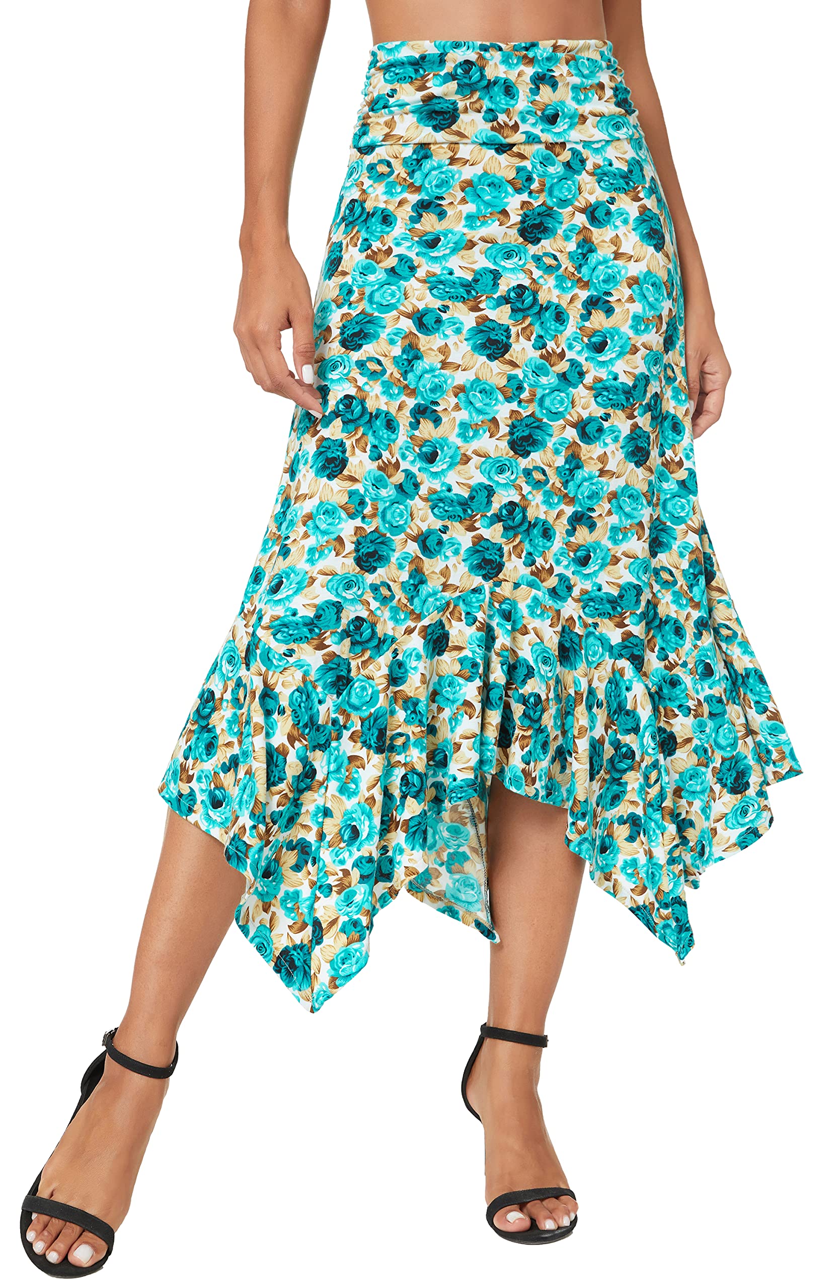 Urban CoCo Women's Flowy Stretchy Skirt - Handkerchief Hem Midi Skirt for Casual Wear, Beach, and Summer Outfits | Comfortable & Stylish Elastic Waist Skirt