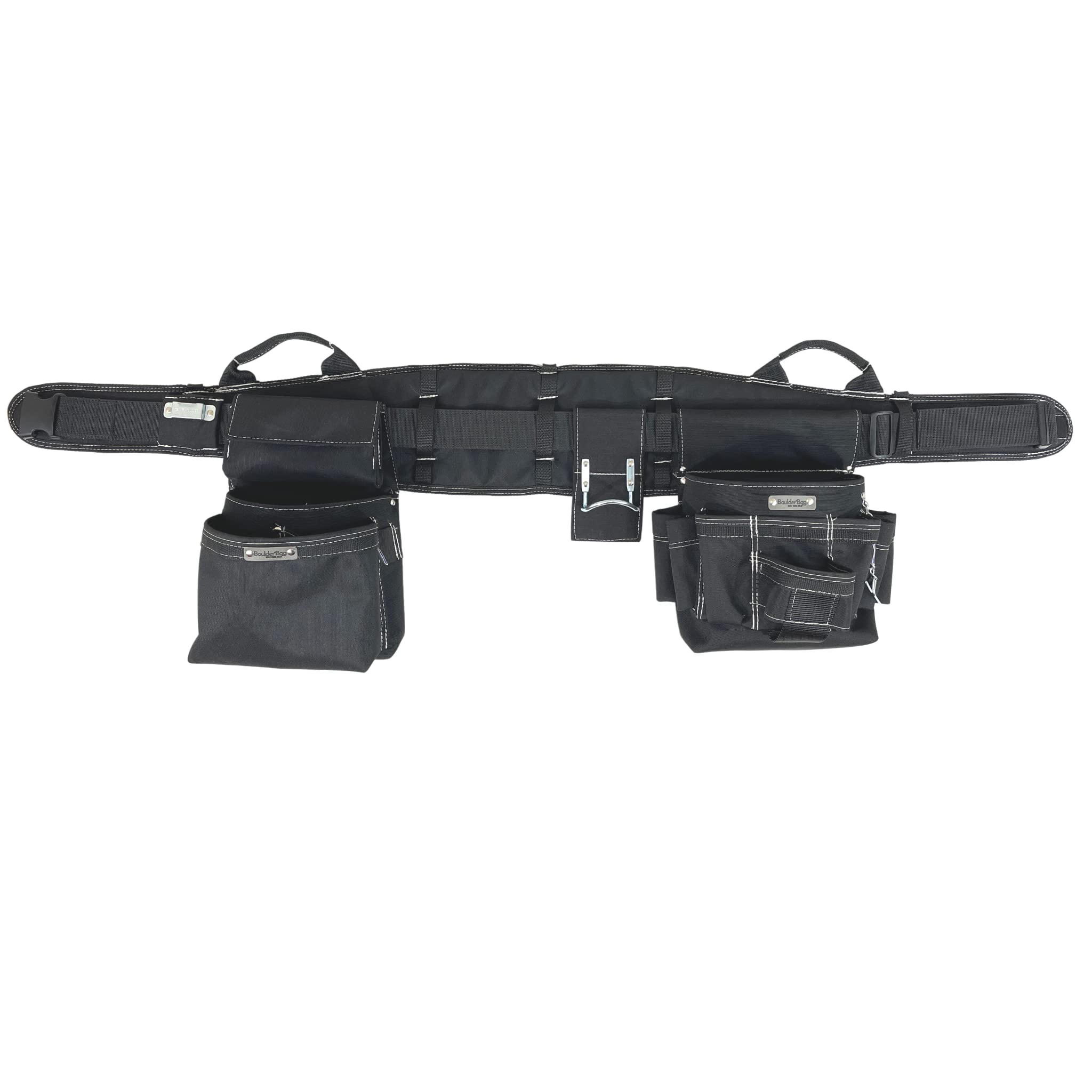 BOULDER BAG Ultimate Electrician's MAX Combo Tool Belt with Comfort Back Support & Quick Release Buckle - Heavy Duty Black Work Belt with White Stitching (Small 24-27 Inch Waist) | Made in USA | Perfect for Electricians, Construction Workers & DIY Home Improvement Projects