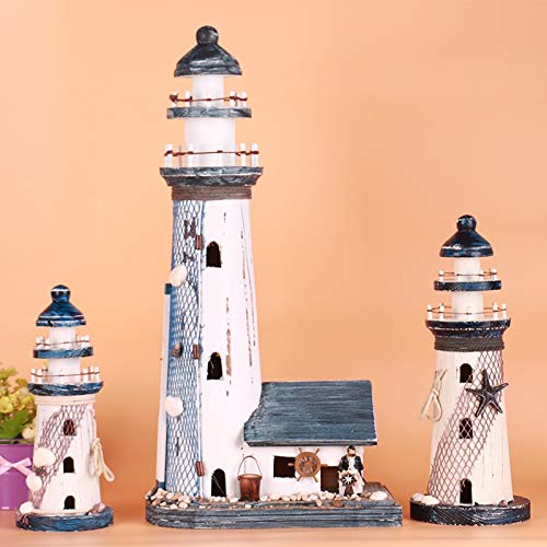 ZAMTAC Solid Wood Lighthouse Figurine - Blue Small Wooden Lighthouse Decor for Home, Kids Room, Office Desk | Unique Gift Idea for Collectors & Coastal Theme Decorations