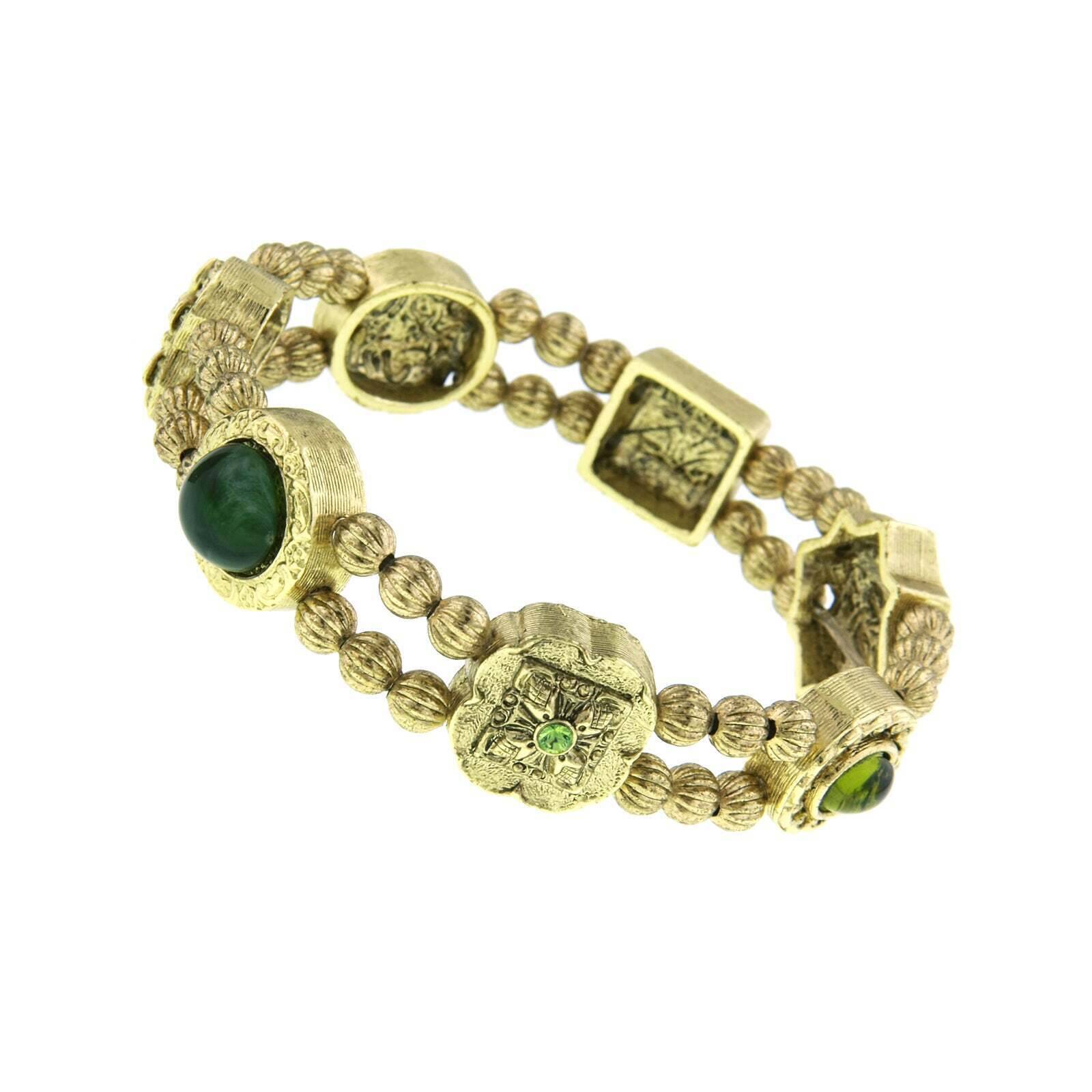 1928 Jewelry Jade & Peridot Gemstone Stretch Bracelet - Elegant Charm Bracelet for Women, Perfect for Parties, Weddings & Everyday Wear