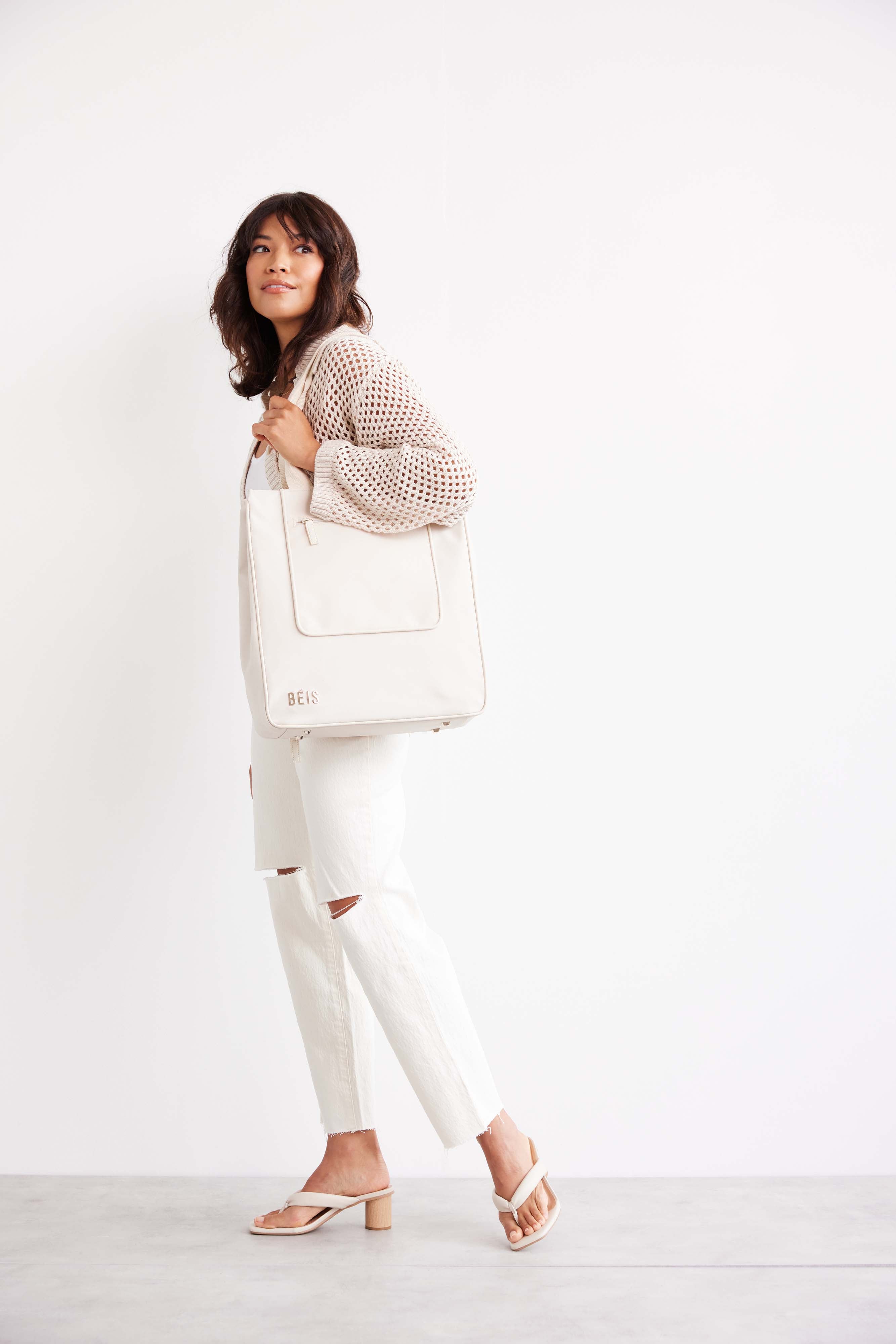 The North To South Tote Bag in Beige - Stylish & Spacious Canvas Tote for Women, Perfect for Work, Travel, and Everyday Use