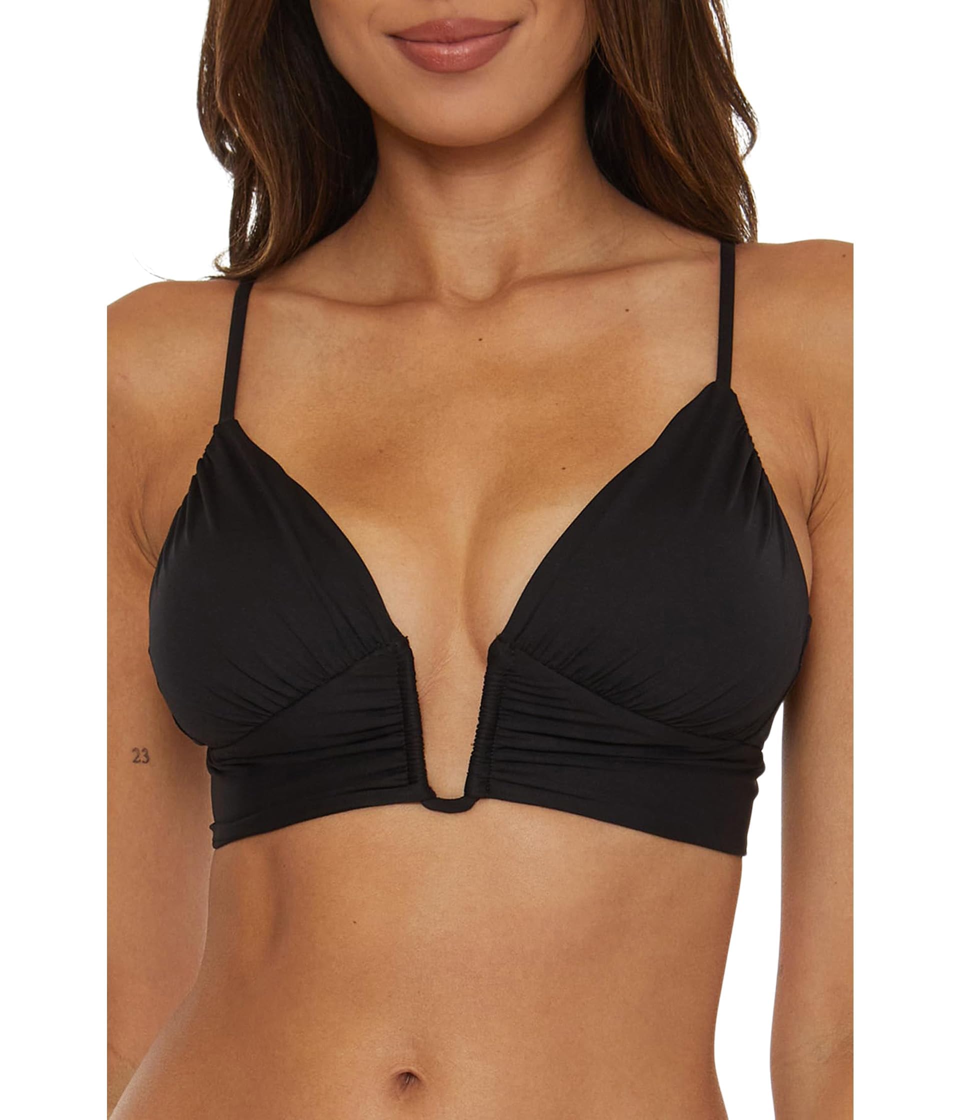 Becca Women's Adjustable Tie Back Shirred Bikini Top - Standard Color Code Swimwear Separates for Beach Vacation & Pool Party