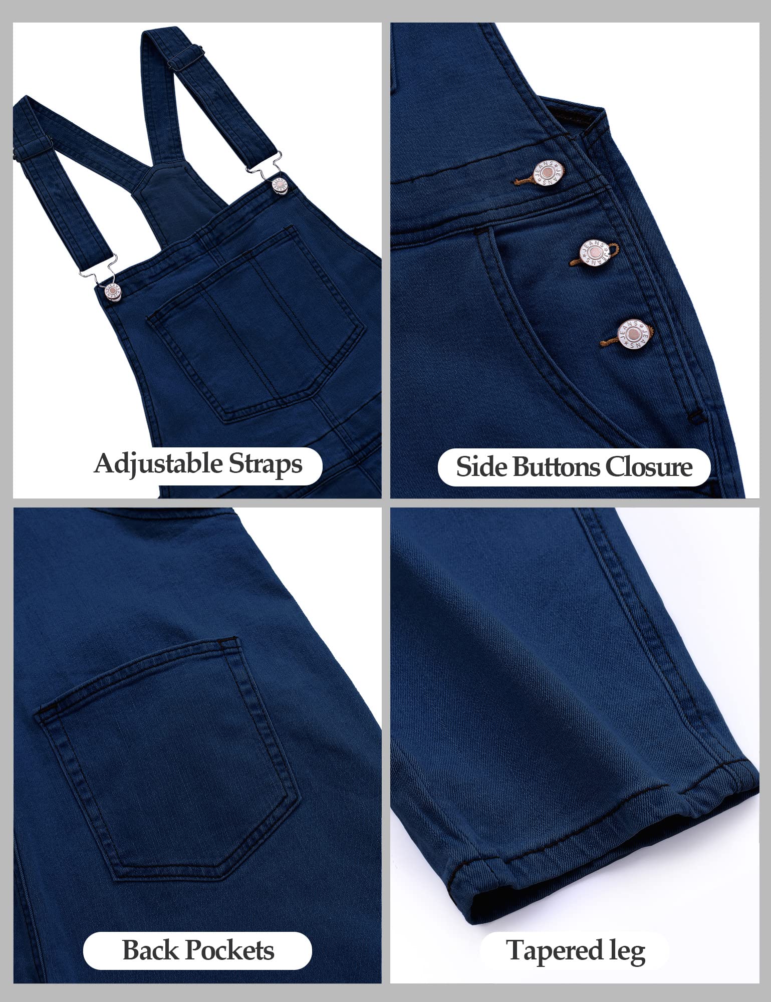 Luvamia Women's Stretchy Adjustable Denim Overalls - Casual Bib Jumpsuit Pants with Comfort Fit - Perfect for Work, Outdoor Adventures & Everyday Wear