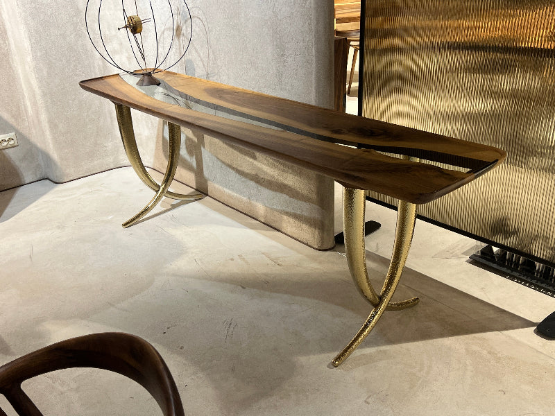 Handcrafted Walnut Wood Epoxy Resin Sofa & Console Table - Ivory Collection | Modern Living Room & Entryway Furniture for Stylish Home Decor