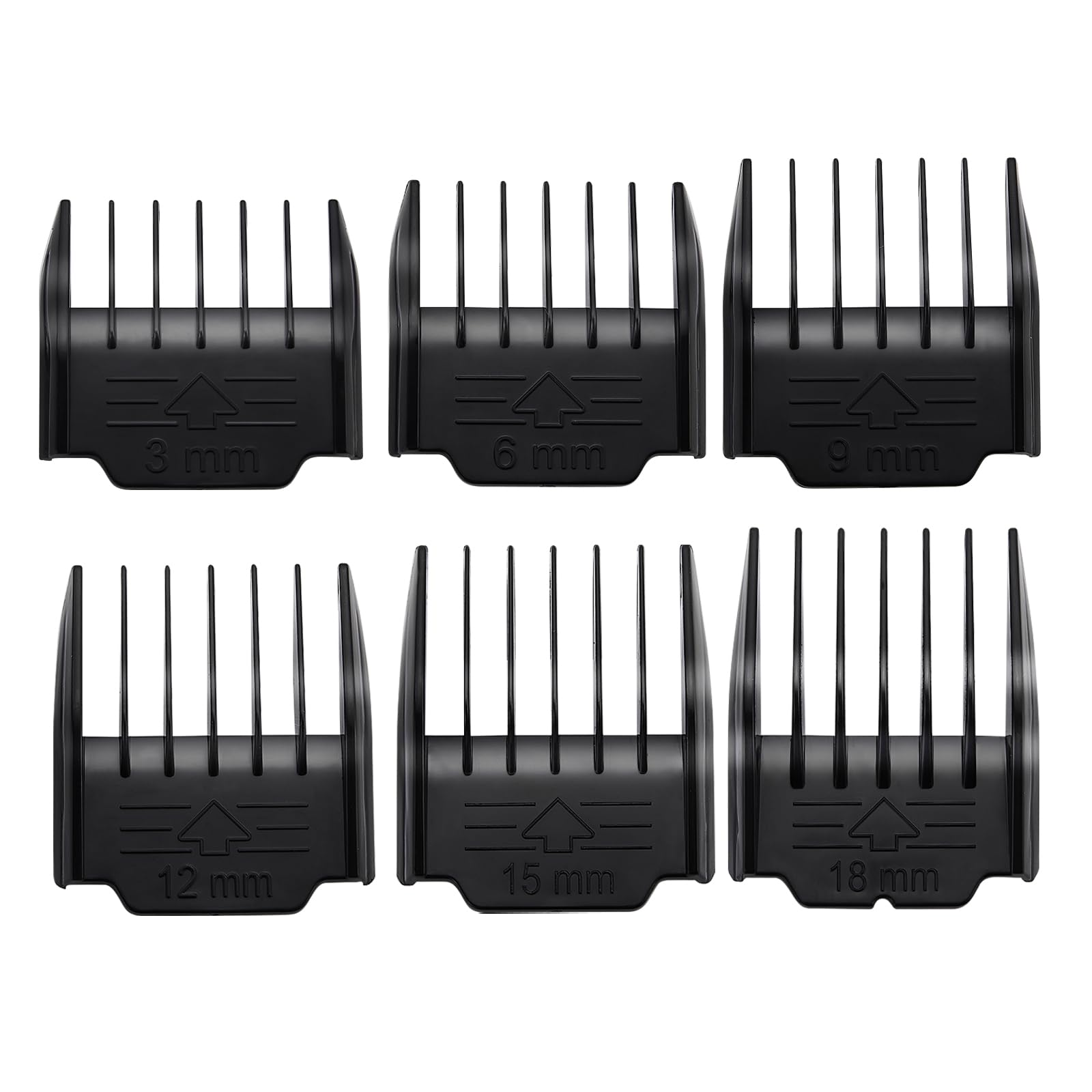 6 Pack Attachment Guide Comb Guards for Oneisall Low Noise Dog Clippers - 3mm to 18mm Cut Length, Black | Perfect for Professional Grooming & Home Pet Hair Trimming