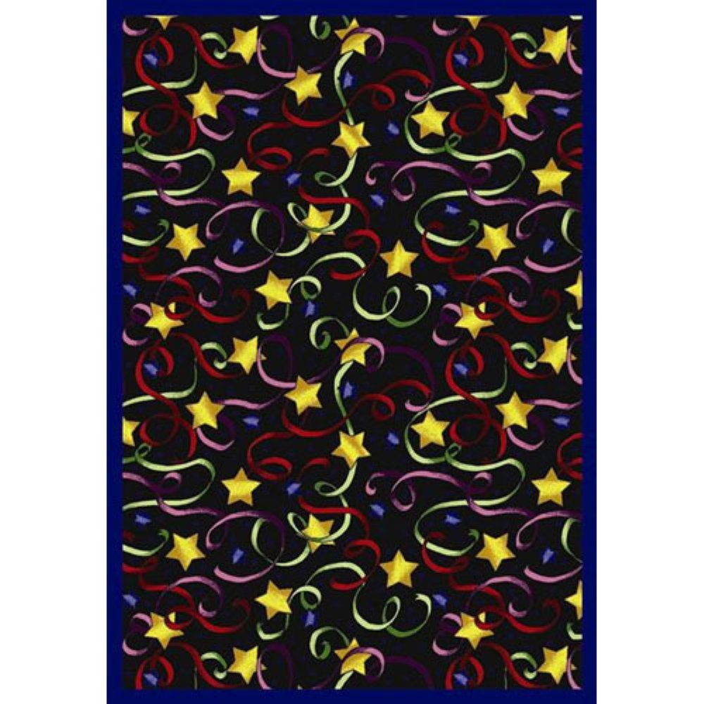 Joy Carpets Kaleidoscope Streamers and Stars Whimsical Area Rugs - Colorful Kids Room Decor, Playroom Rug, Nursery Floor Mat for Soft Play & Learning Spaces