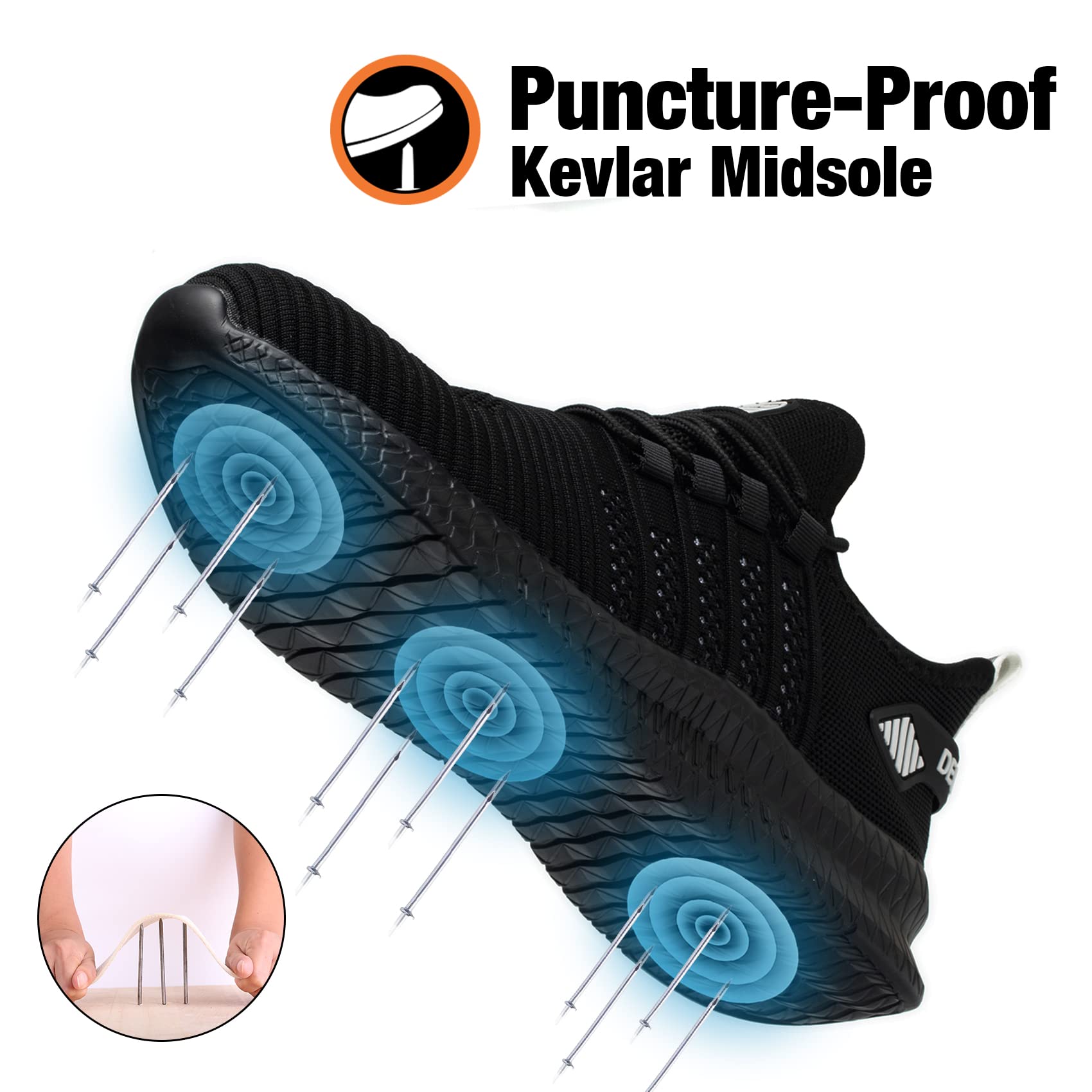 Kezhiho Steel Toe Work Shoes for Men - Lightweight, Slip & Puncture Resistant Safety Boots - Breathable Industrial Sneakers for Construction & Warehouse Work - Durable Comfort All Day