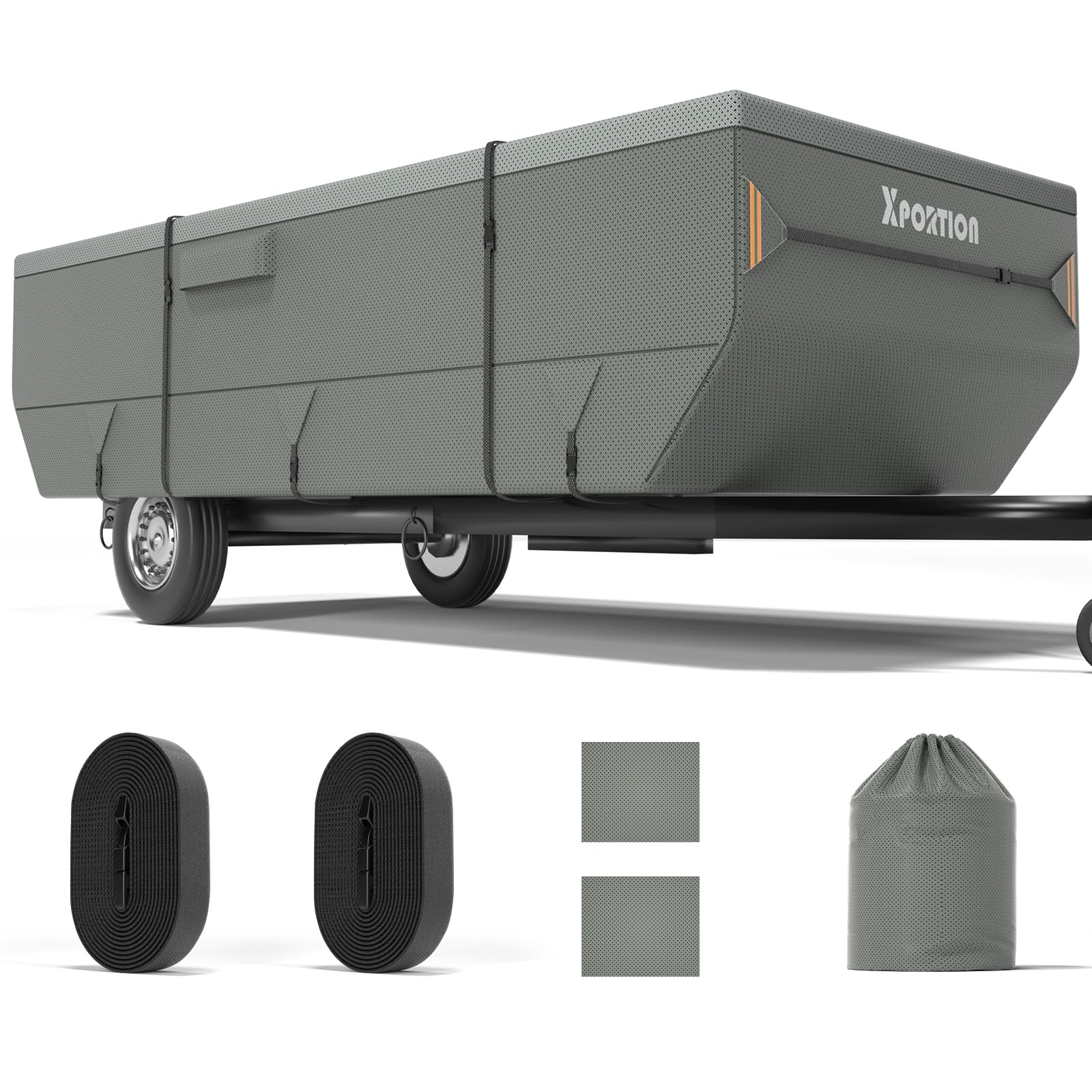 Waterproof Pop Up Camper Cover - Heavy Duty 900D Folding Trailer RV Cover with 7 Reinforced Windproof Straps (Fits 10'-12') - Perfect for Outdoor Camping & RV Storage Protection