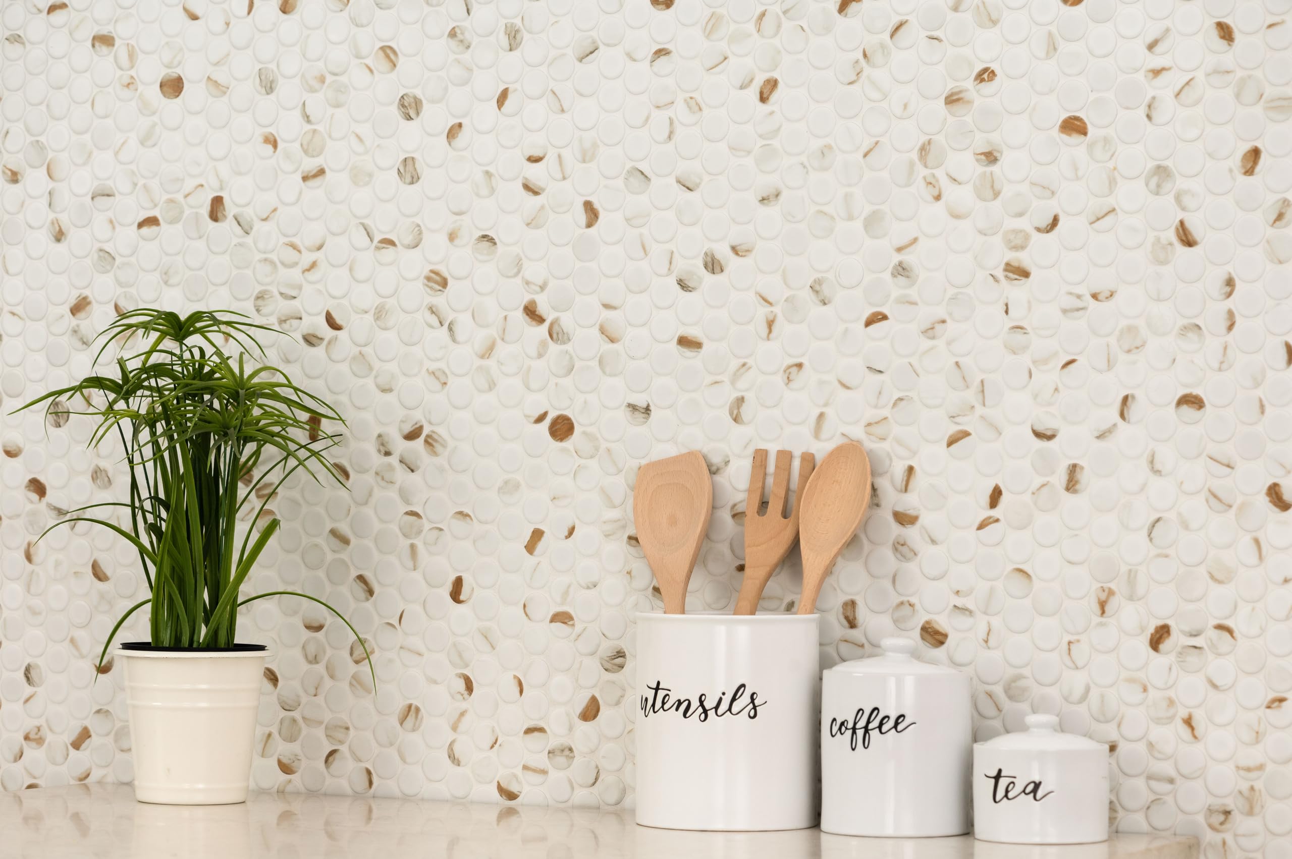 MSI Calacatta Gold 11x12 Inch Round Matte Porcelain Tile - Kitchen Backsplash, Bathroom Floor & Wall Tile, Shower Wall Mosaic - Premium Mesh-Mounted Ceramic Tiles for Modern Home Renovation